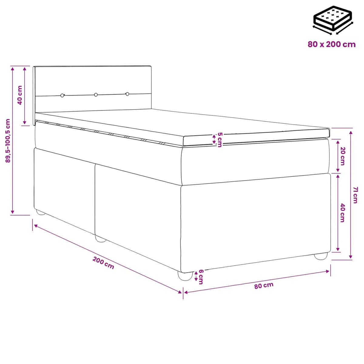 Lit boxspring avec matelas Taupe 80 x 200 cm Tissu - XIOS