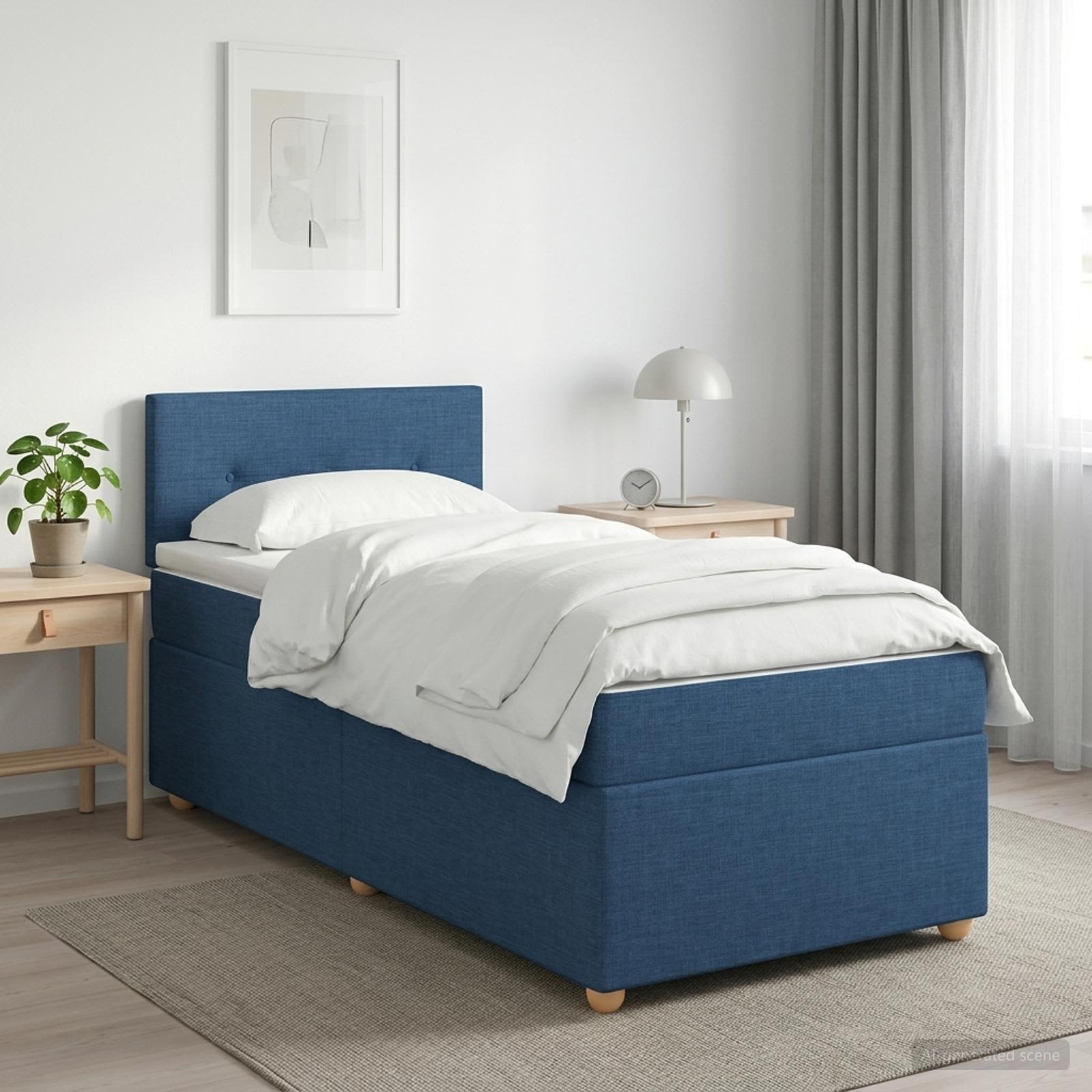 Lit boxspring avec matelas Bleu 100 x 200 cm Tissu