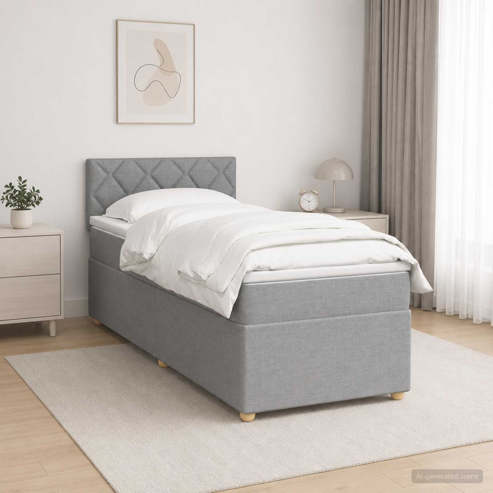 Lit boxspring avec matelas Gris clair 100 x 200 cm Tissu