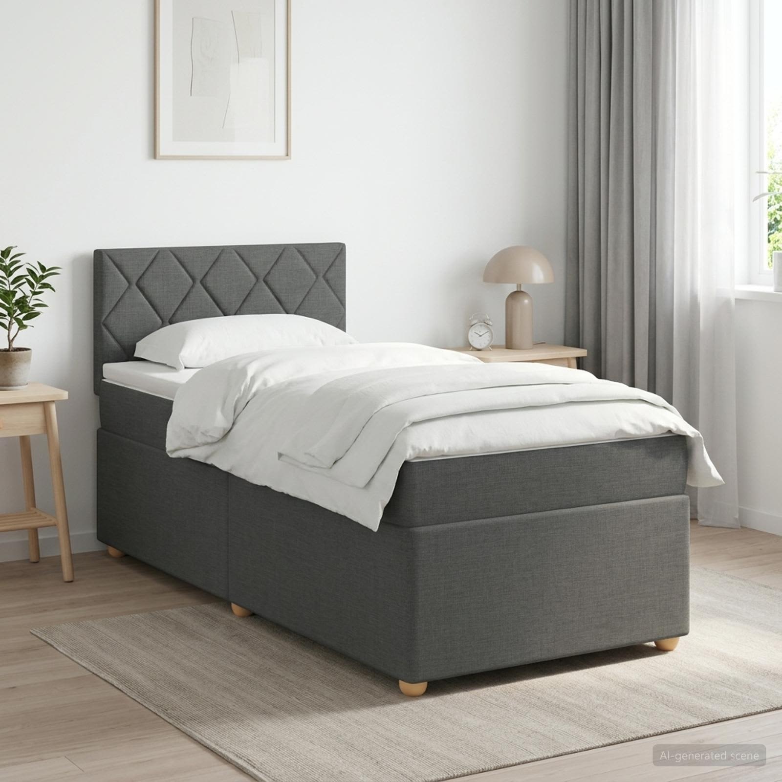 Lit boxspring avec matelas Gris foncé 90 x 200 cm Tissu - XIOS