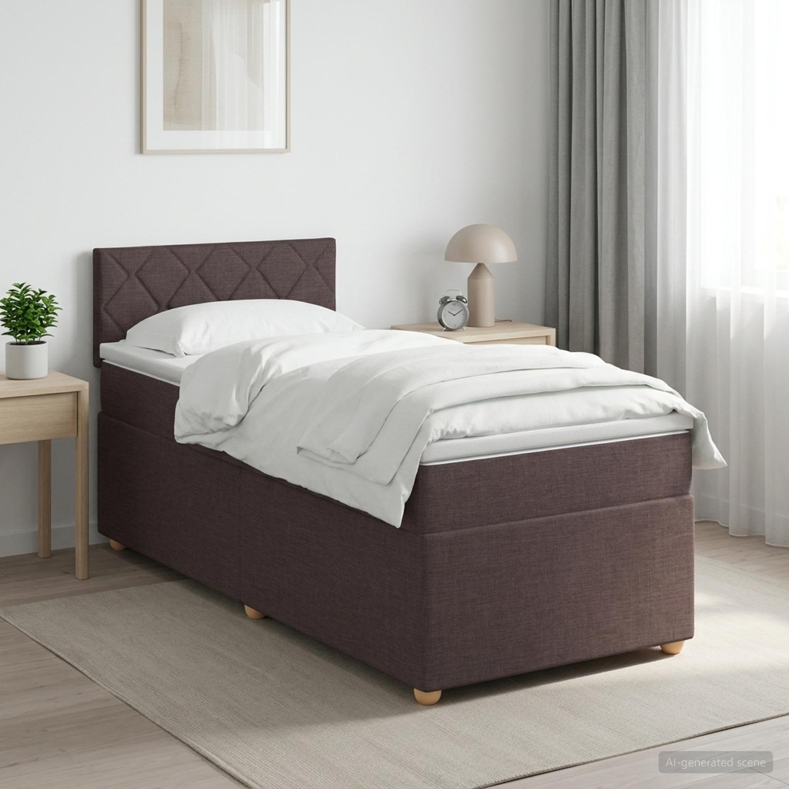 Lit boxspring avec matelas Marron foncé 80 x 200 cm Tissu - XIOS