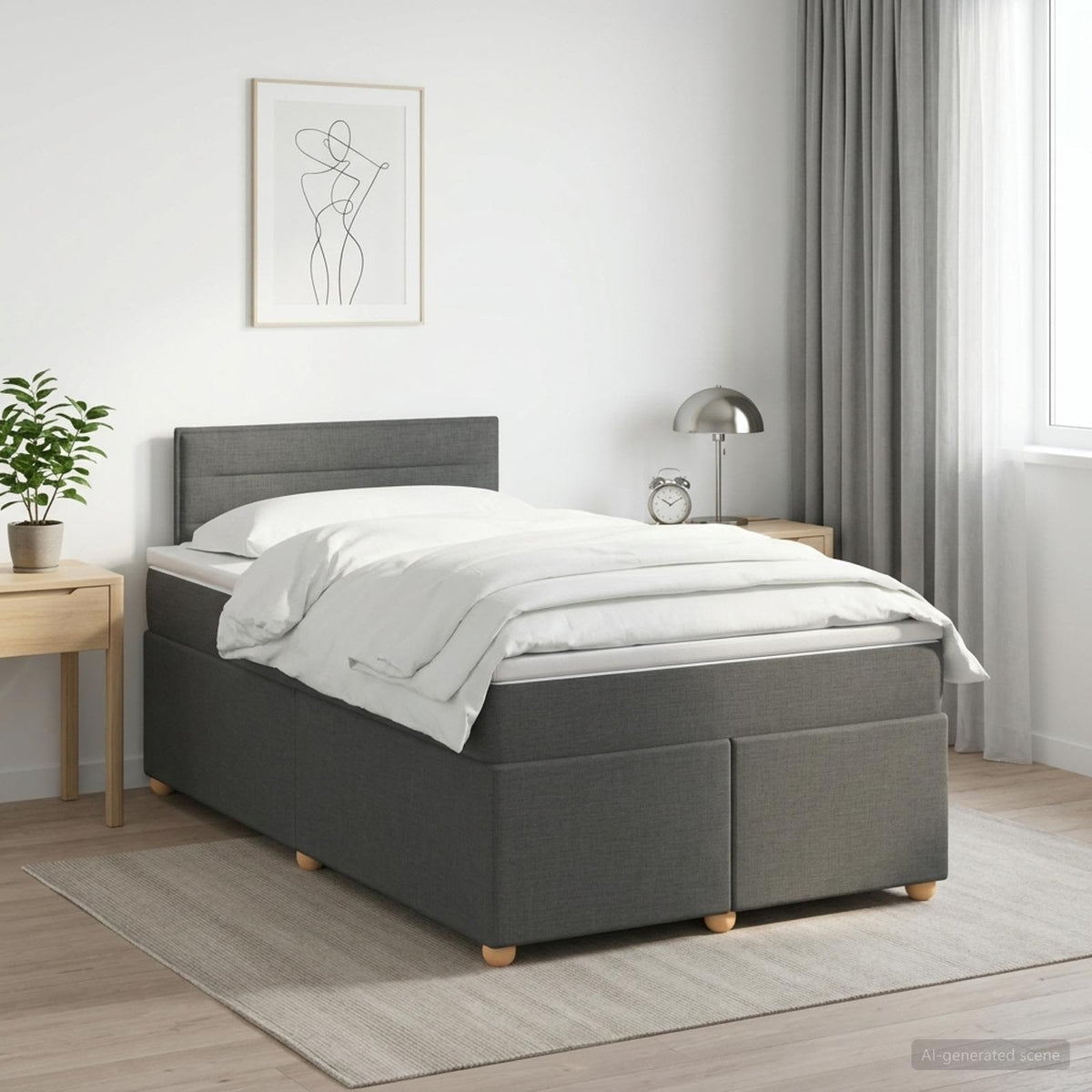 Lit boxspring avec matelas Gris foncé 120 x 190 cm Tissu