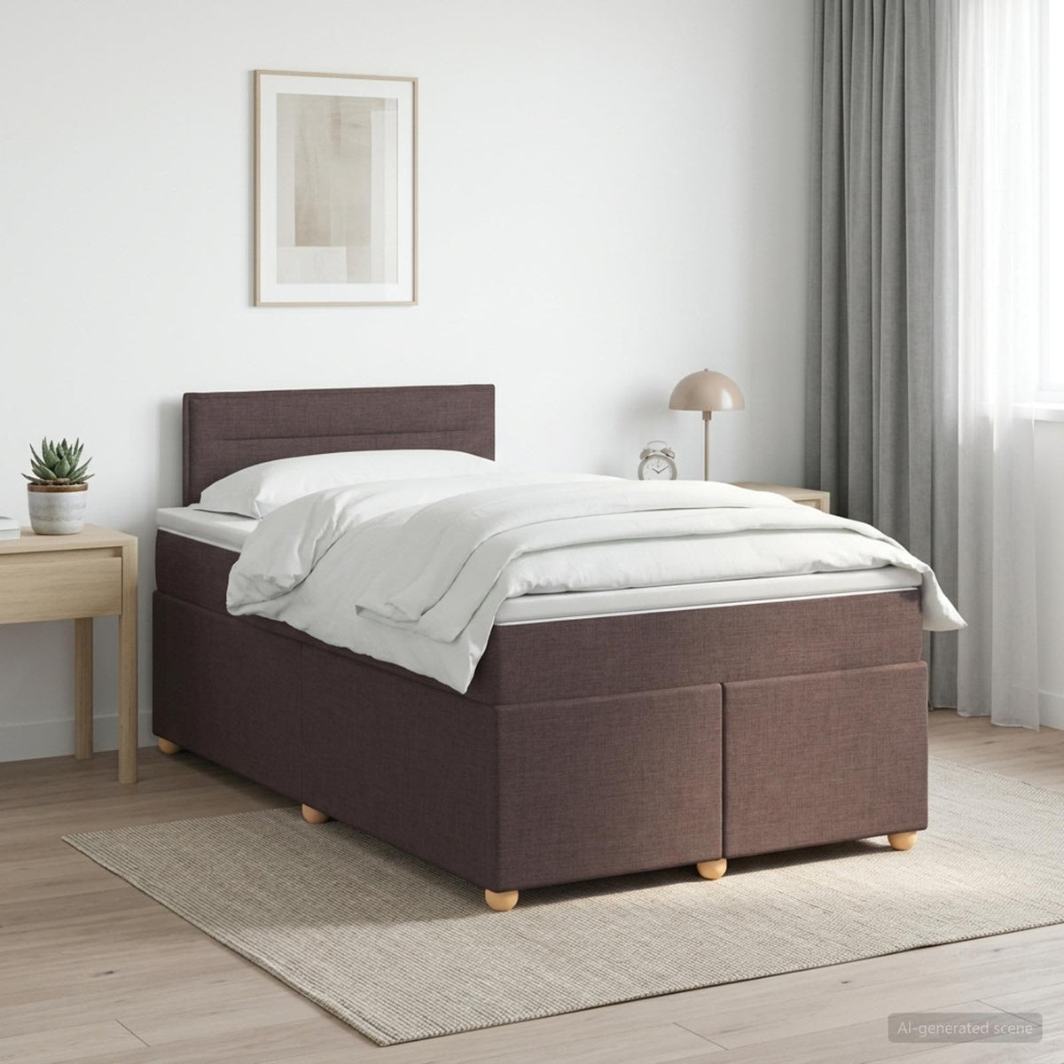 Lit boxspring avec matelas Marron foncé 120 x 200 cm Tissu
