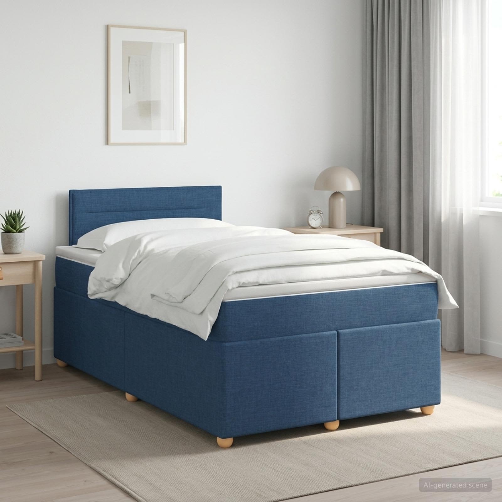 Lit boxspring avec matelas Bleu 120 x 200 cm Tissu