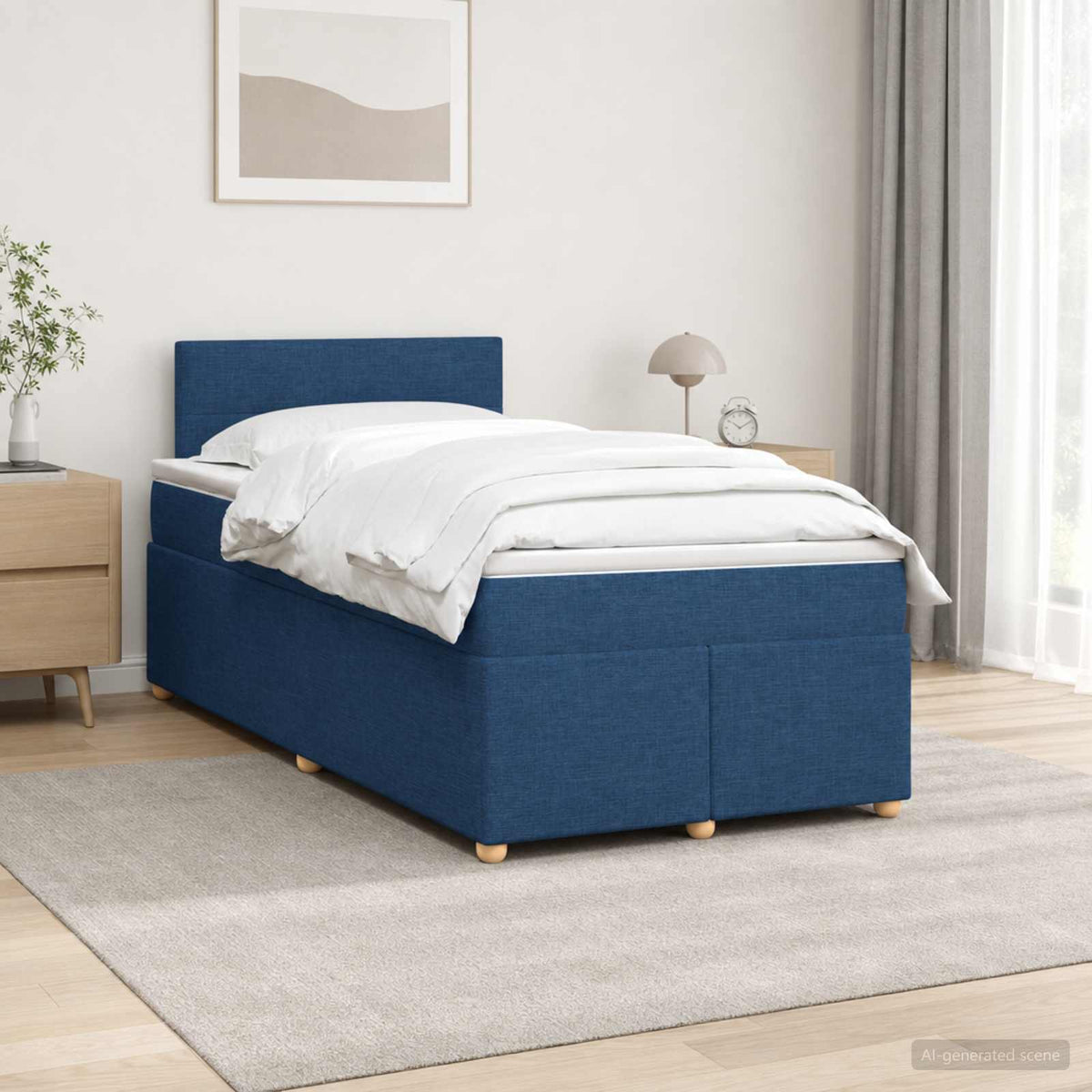 Lit boxspring avec matelas Bleu 120 x 190 cm Tissu
