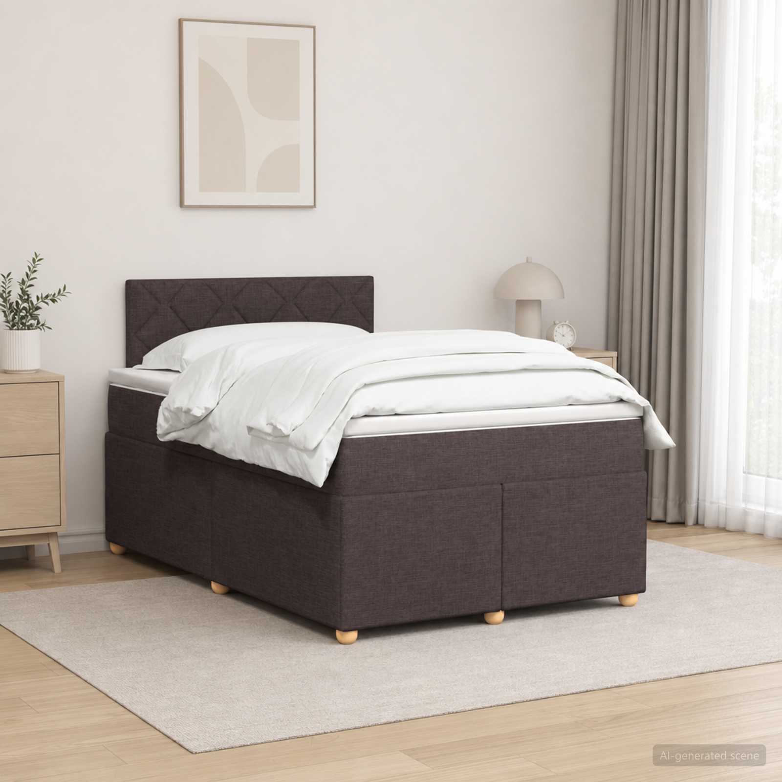 Lit boxspring avec matelas Marron foncé 120 x 190 cm Tissu