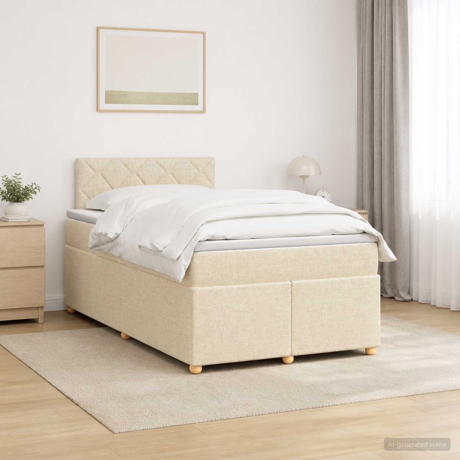 Lit boxspring avec matelas Crème 120 x 200 cm Tissu