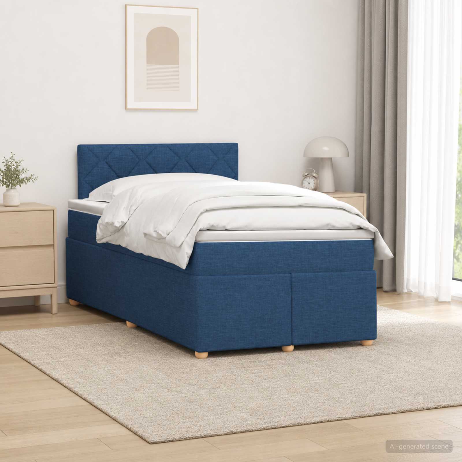 Lit boxspring avec matelas Bleu 120 x 190 cm Tissu - XIOS
