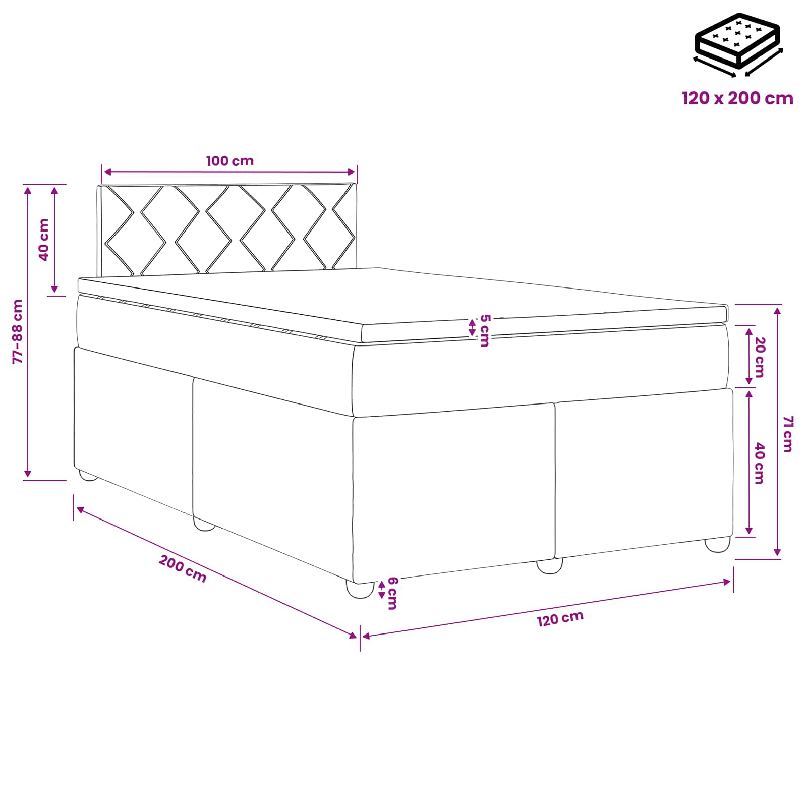 Lit boxspring avec matelas Crème 120 x 200 cm Tissu