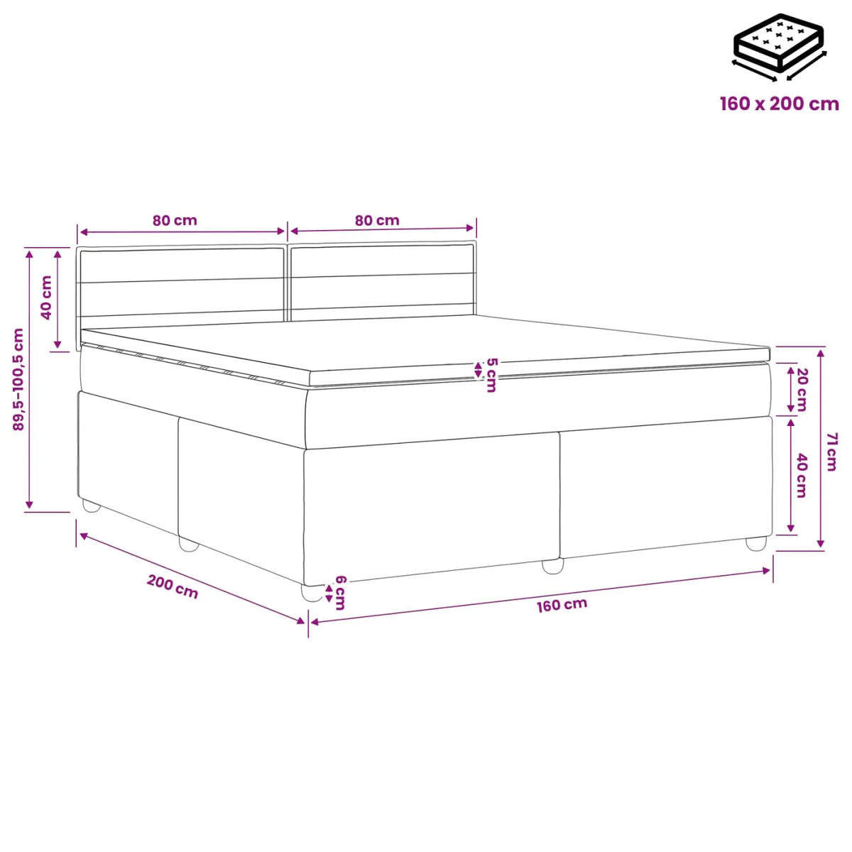 Lit boxspring avec matelas Crème 160 x 200 cm Tissu - XIOS