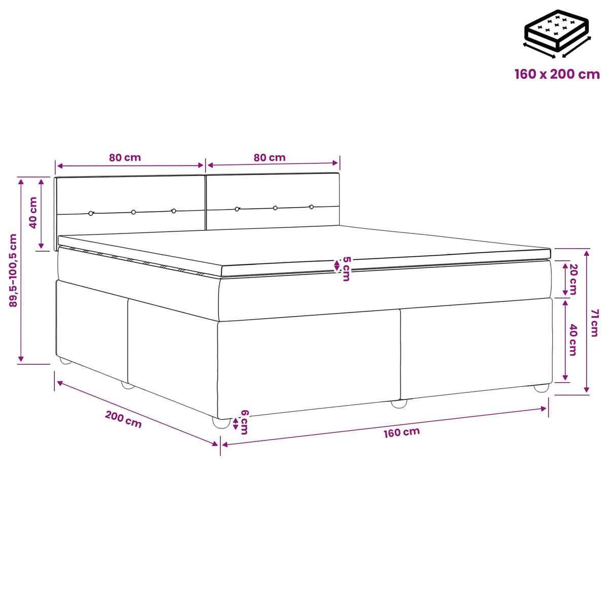 Lit boxspring avec matelas Gris foncé 160 x 200 cm Tissu