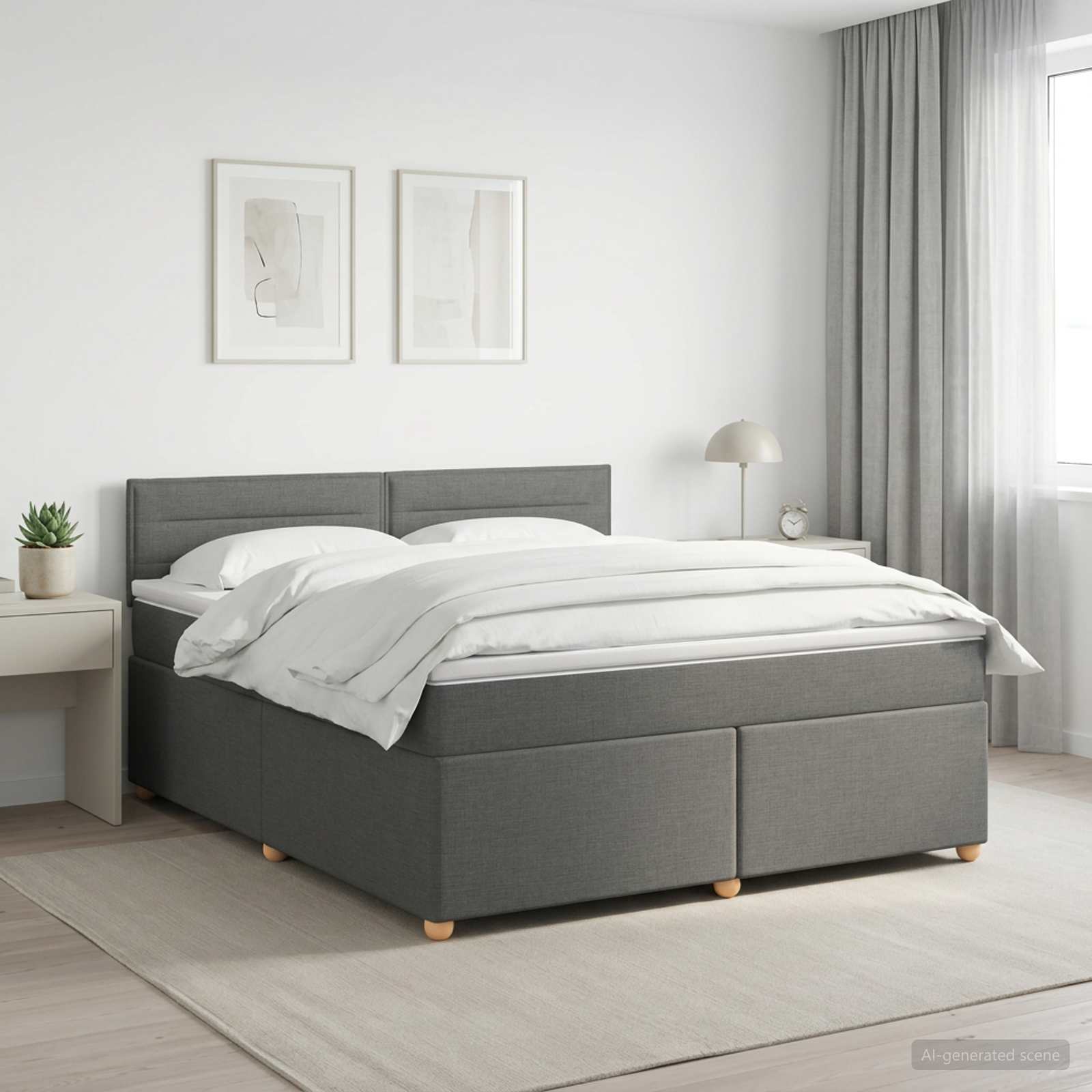Lit boxspring avec matelas Gris foncé 140 x 190 cm Tissu