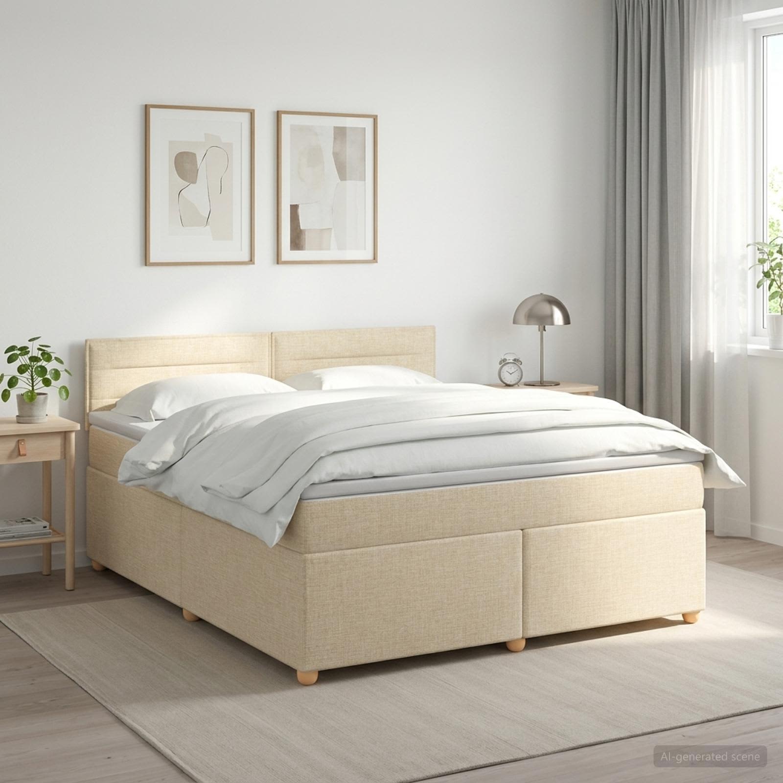 Lit boxspring avec matelas Crème 140 x 190 cm Tissu - XIOS