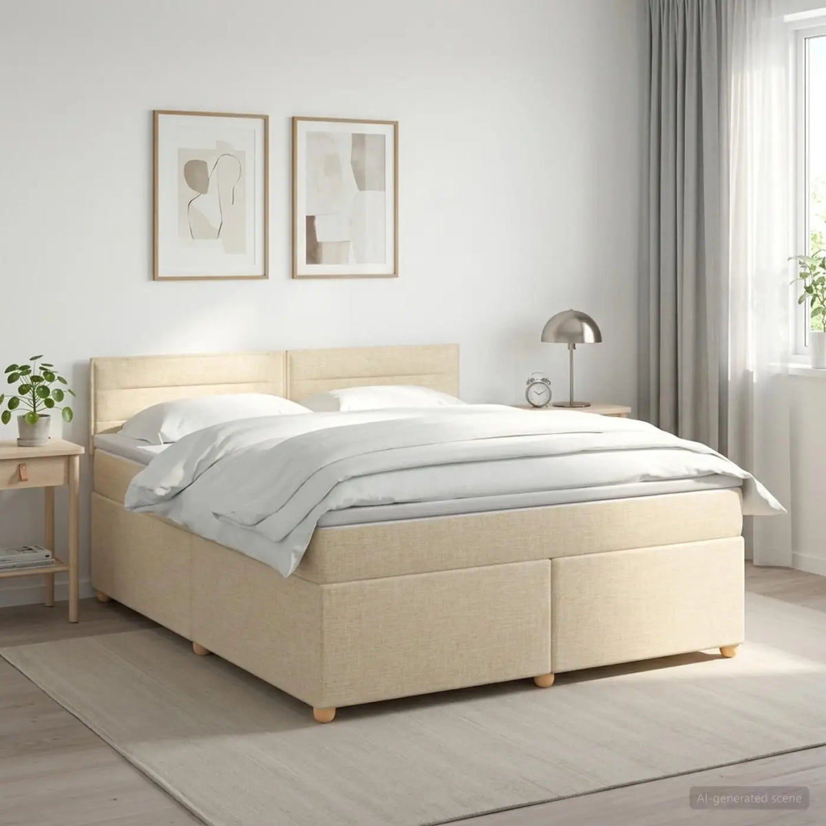 Lit boxspring avec matelas Crème 160 x 200 cm Tissu - XIOS