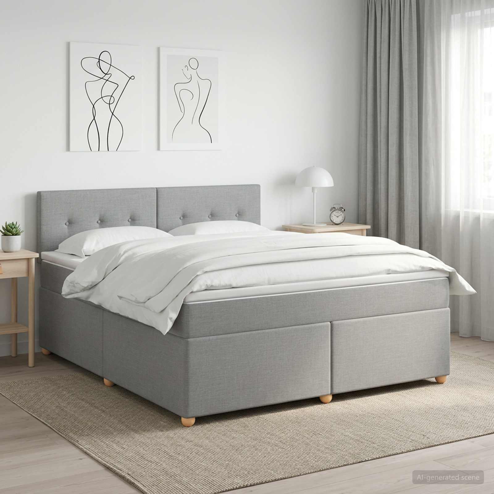 Lit boxspring avec matelas Gris clair 140 x 190 cm Tissu