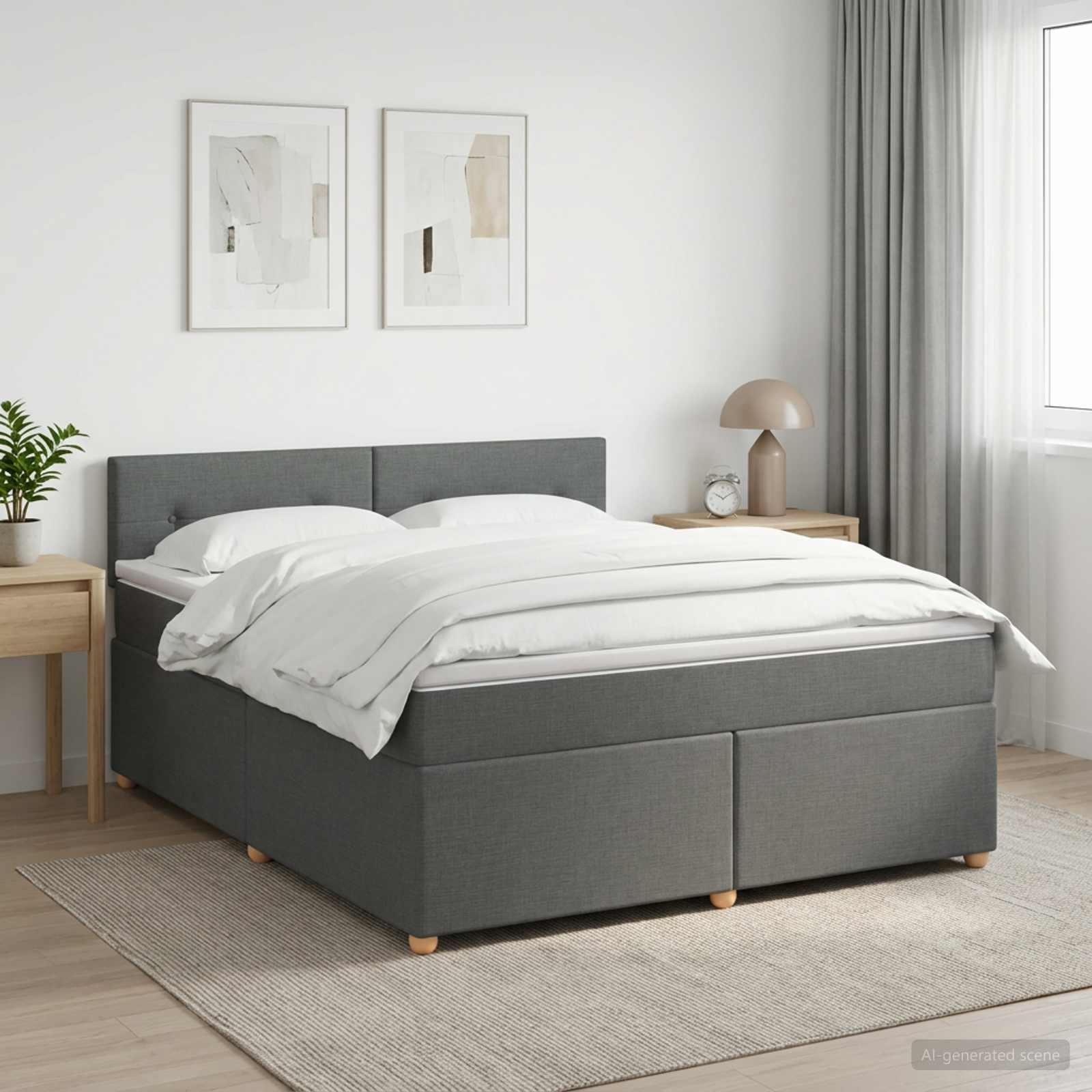 Lit boxspring avec matelas Gris foncé 140 x 190 cm Tissu