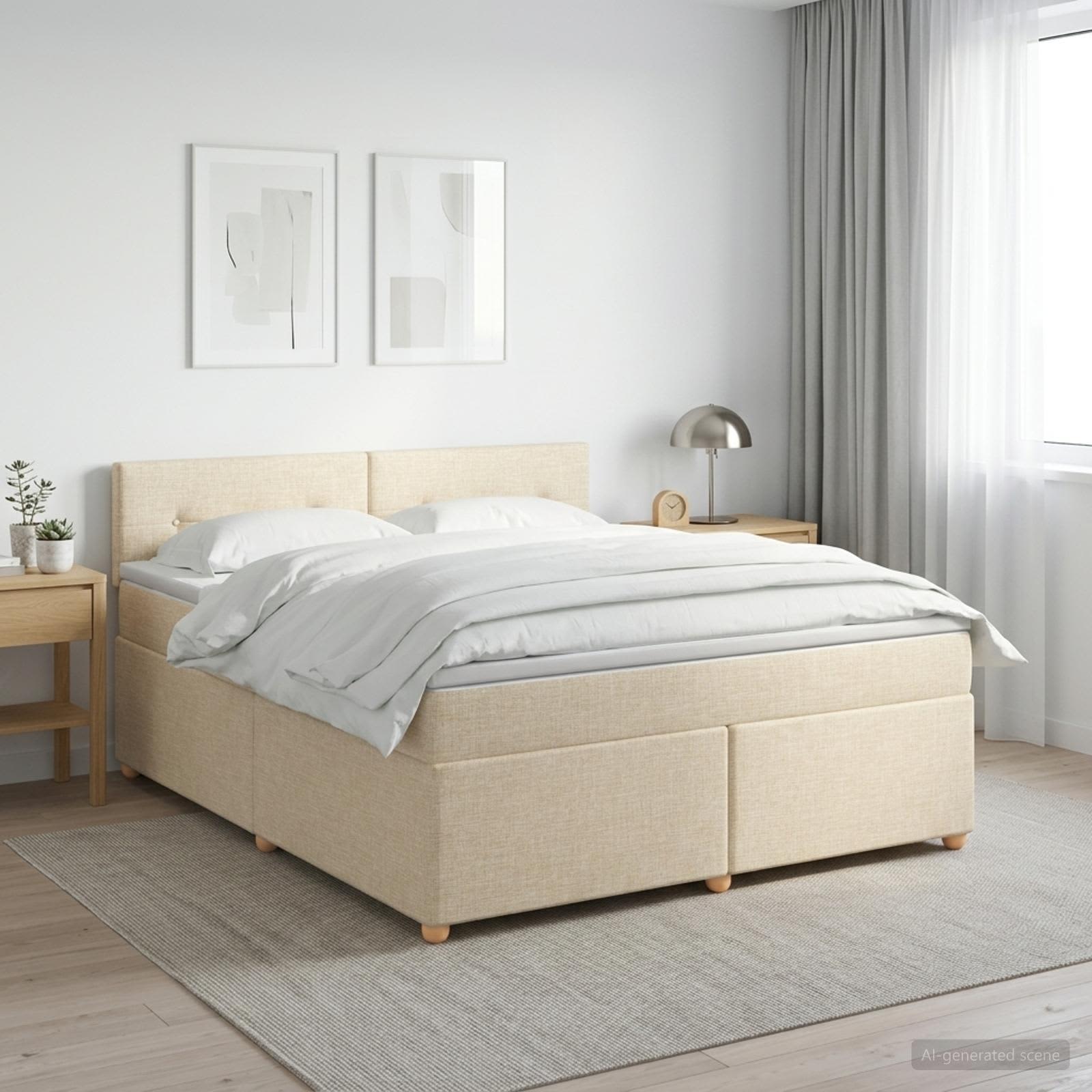 Lit boxspring avec matelas Crème 140 x 190 cm Tissu