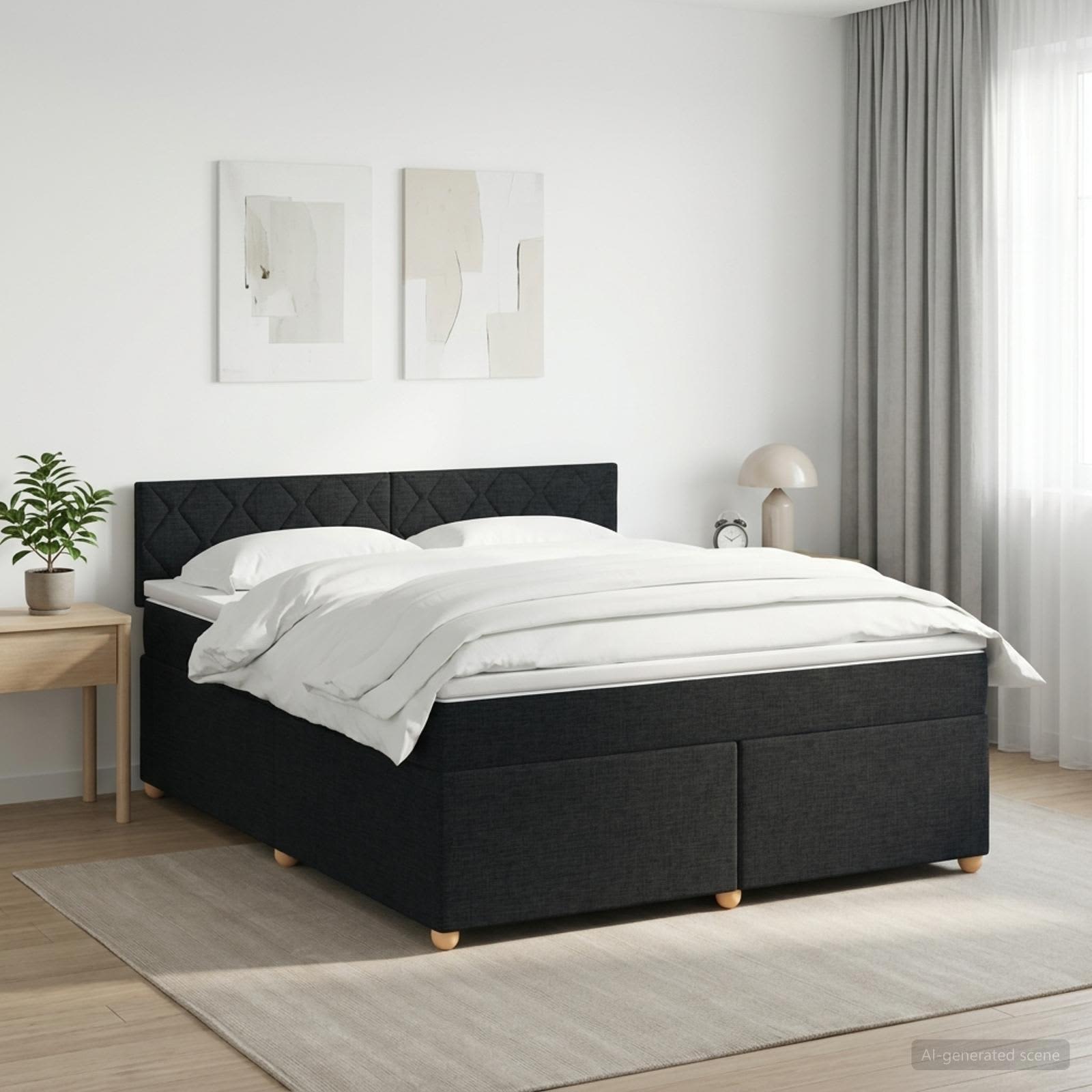 Lit boxspring avec matelas Noir 140 x 190 cm Tissu
