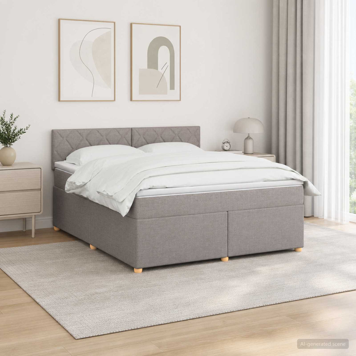 Lit boxspring avec matelas Taupe 140 x 200 cm Tissu