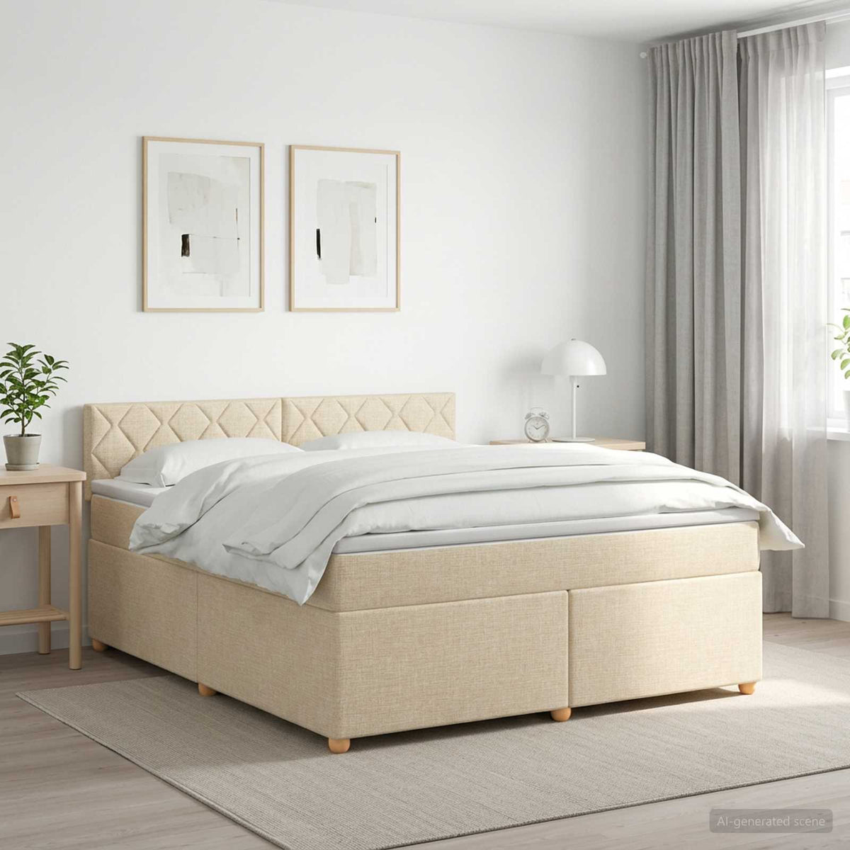 Lit boxspring avec matelas Crème 140 x 190 cm Tissu