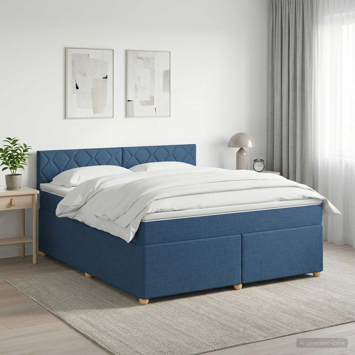 Lit boxspring avec matelas Bleu 140 x 190 cm Tissu