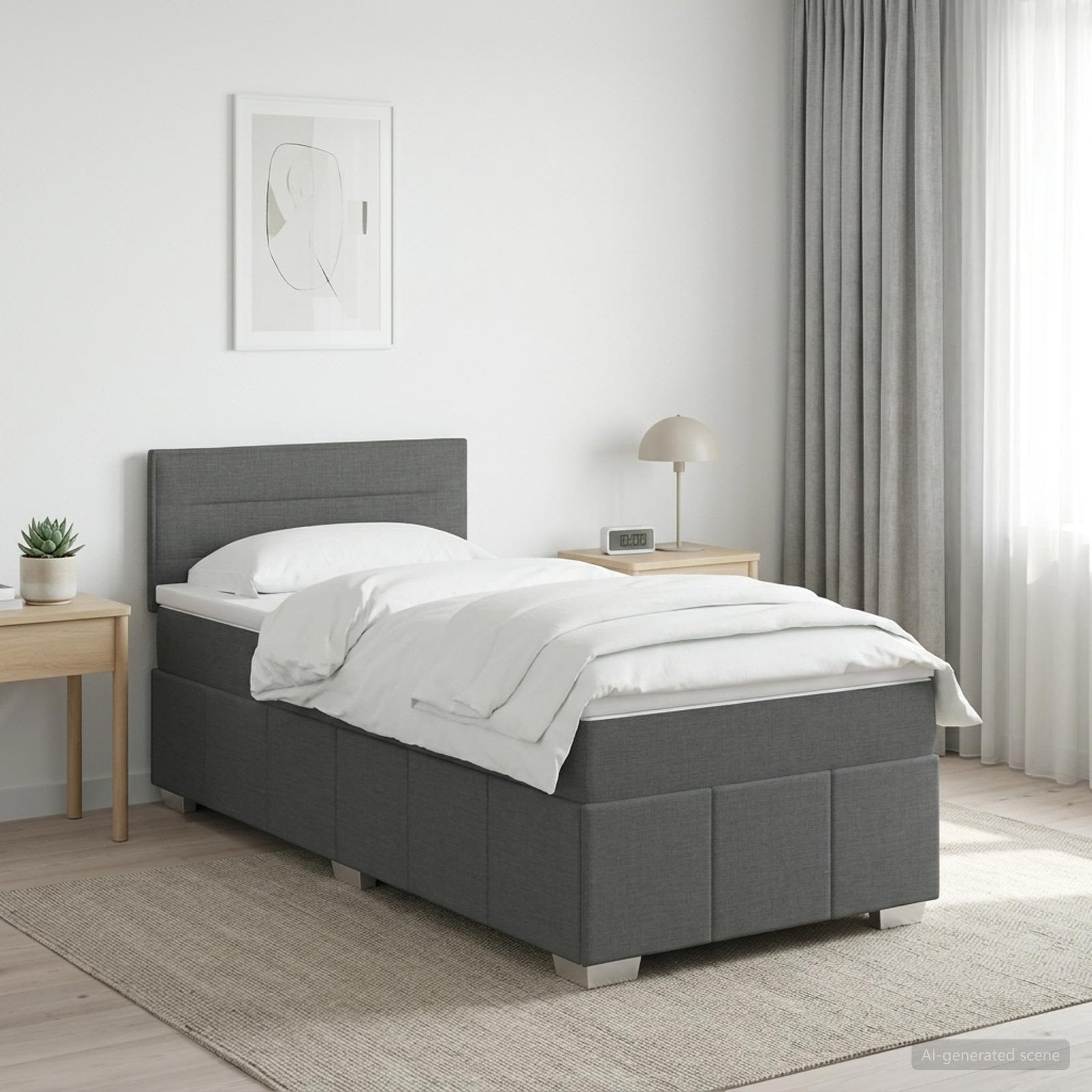Lit boxspring avec matelas Gris foncé 90 x 200 cm Tissu - XIOS