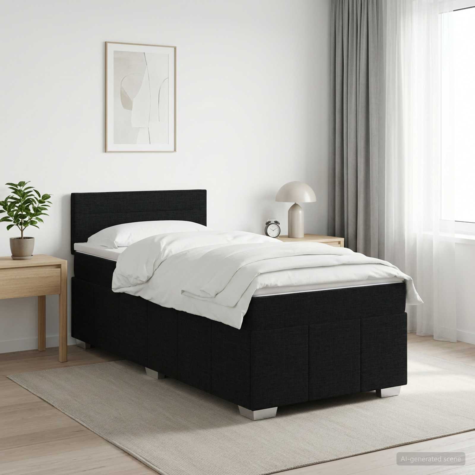 Lit boxspring avec matelas Noir 100 x 200 cm Tissu