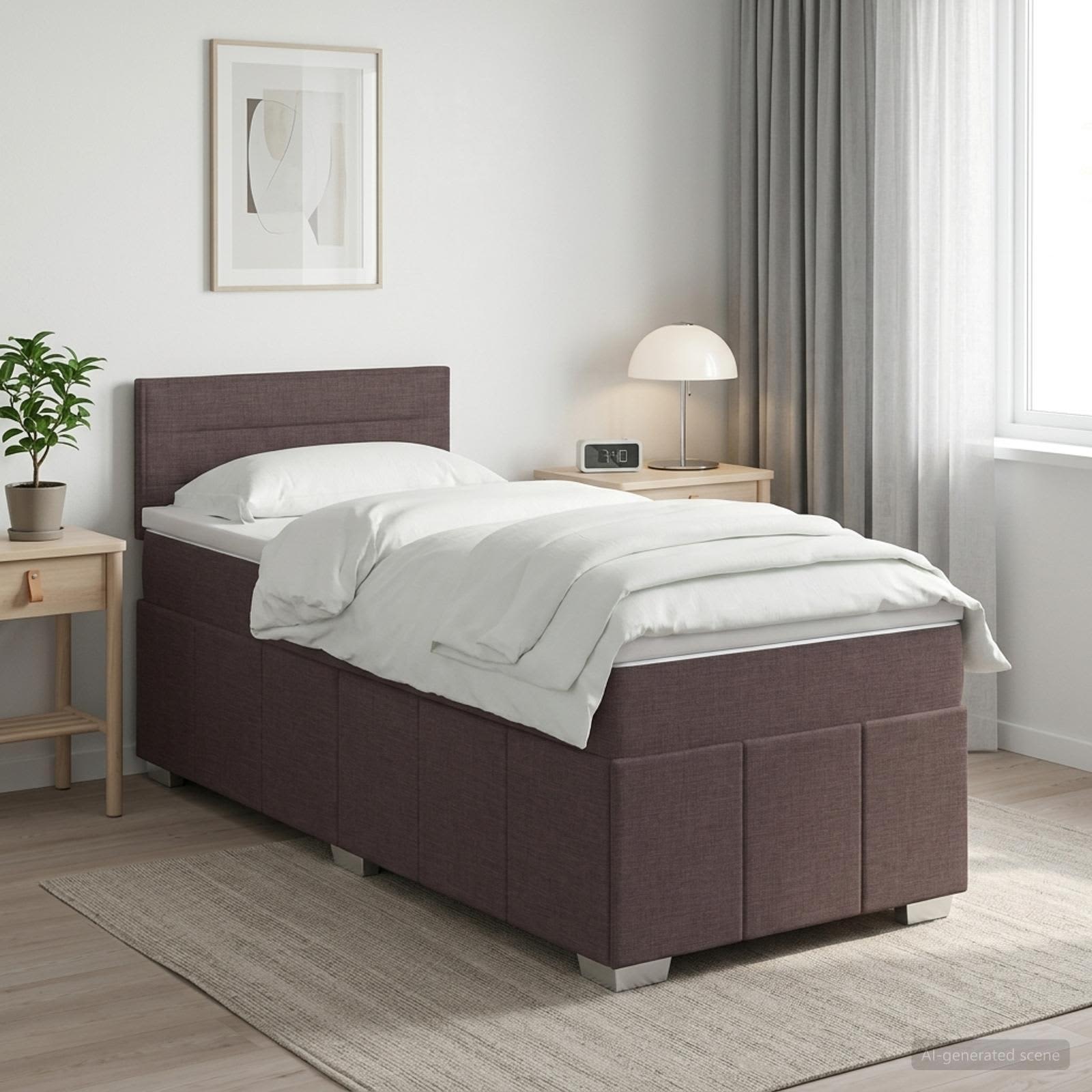 Lit boxspring avec matelas Marron foncé 90 x 200 cm Tissu