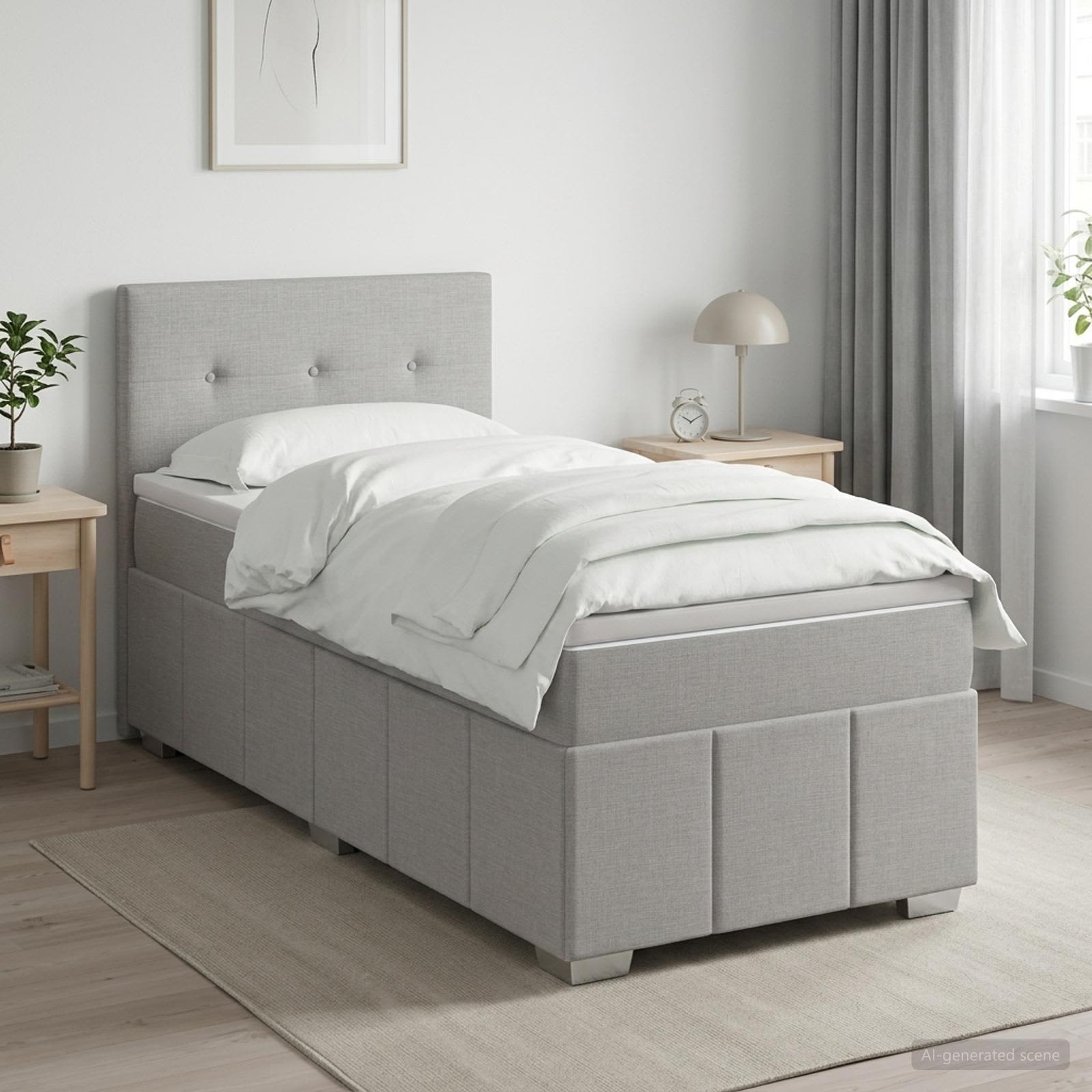 Lit boxspring avec matelas Gris clair 100 x 200 cm Tissu