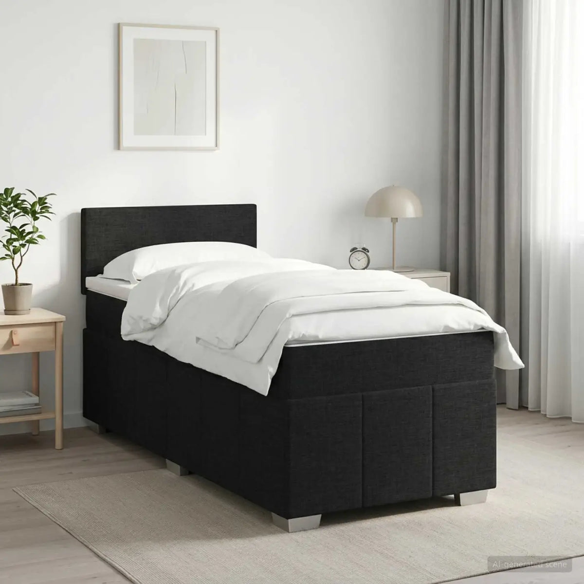 Lit boxspring avec matelas Noir 100 x 200 cm Tissu - XIOS