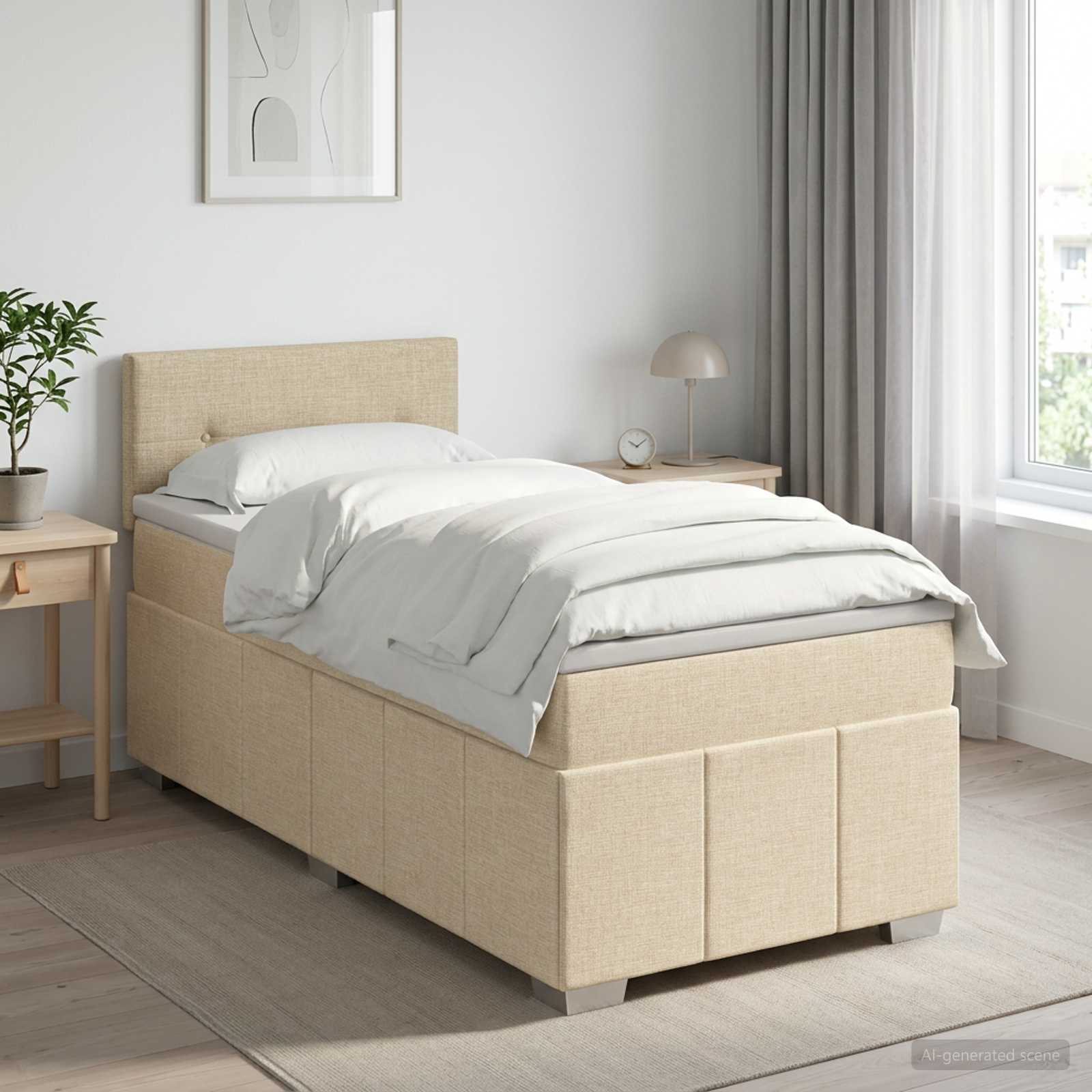 Lit boxspring avec matelas Crème 100 x 200 cm Tissu