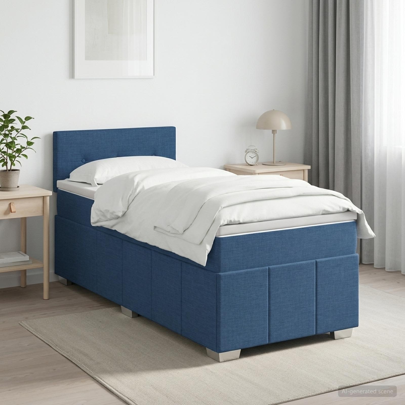 Lit boxspring avec matelas Bleu 100 x 200 cm Tissu