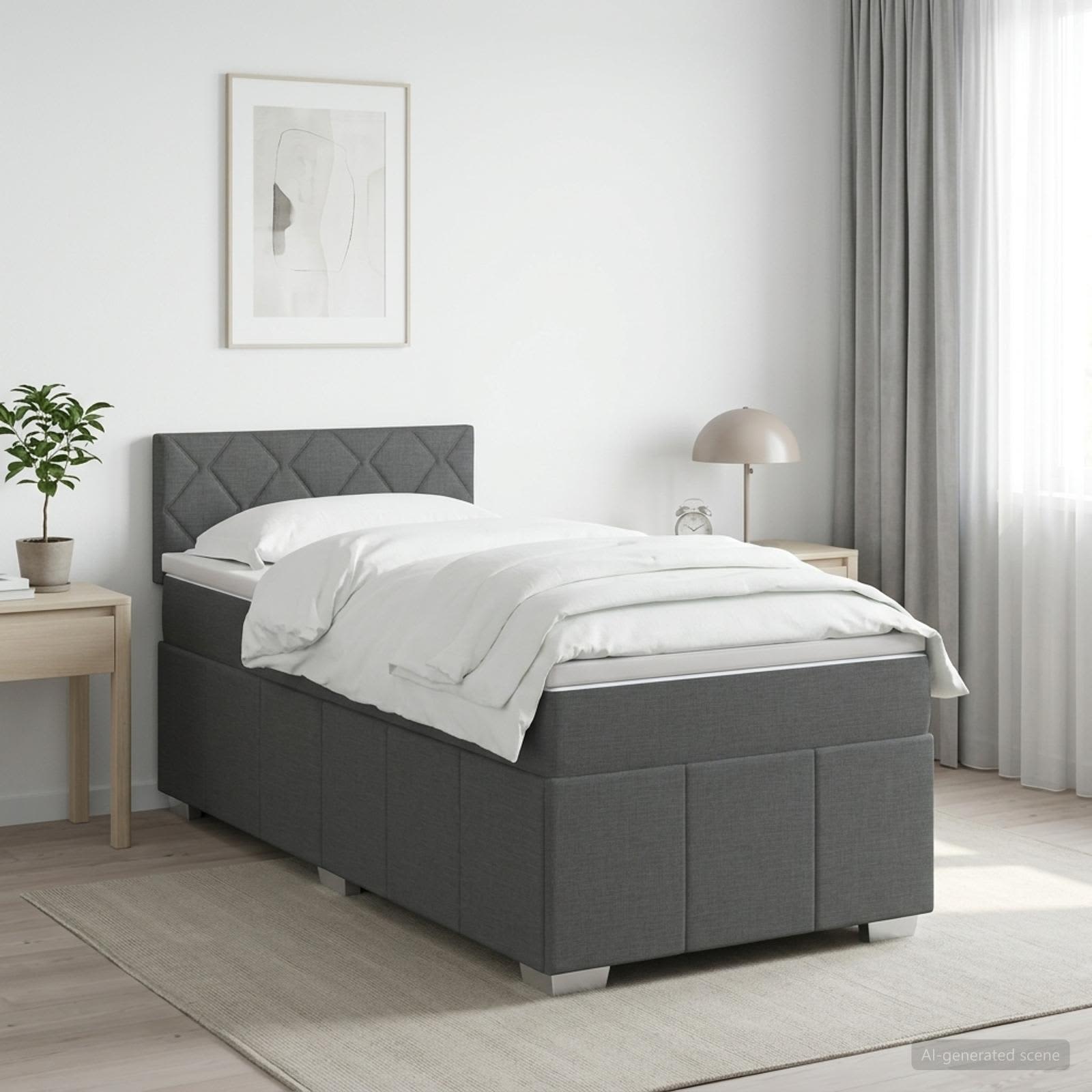 Lit boxspring avec matelas Gris foncé 90 x 200 cm Tissu - XIOS