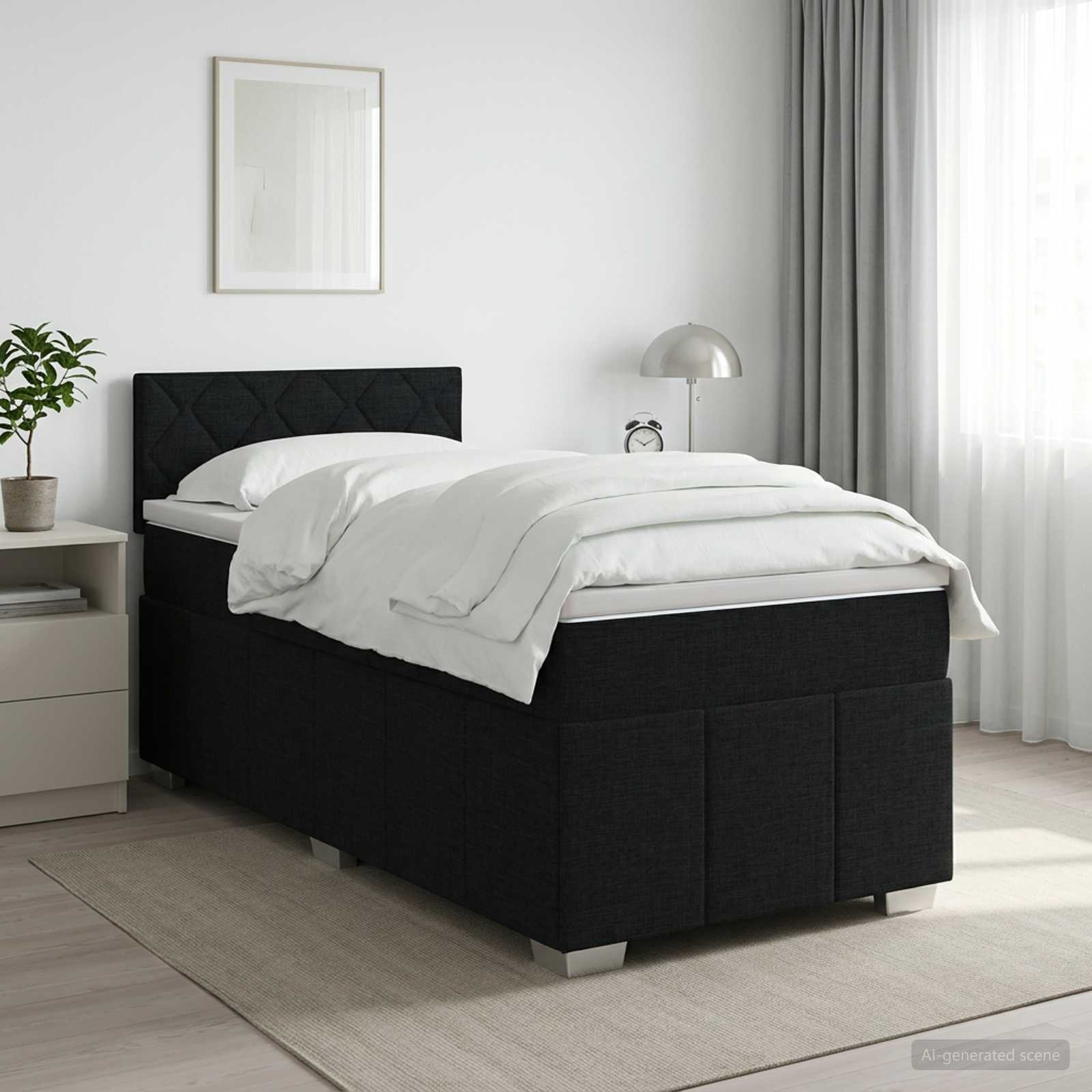 Lit boxspring avec matelas Noir 90 x 200 cm Tissu