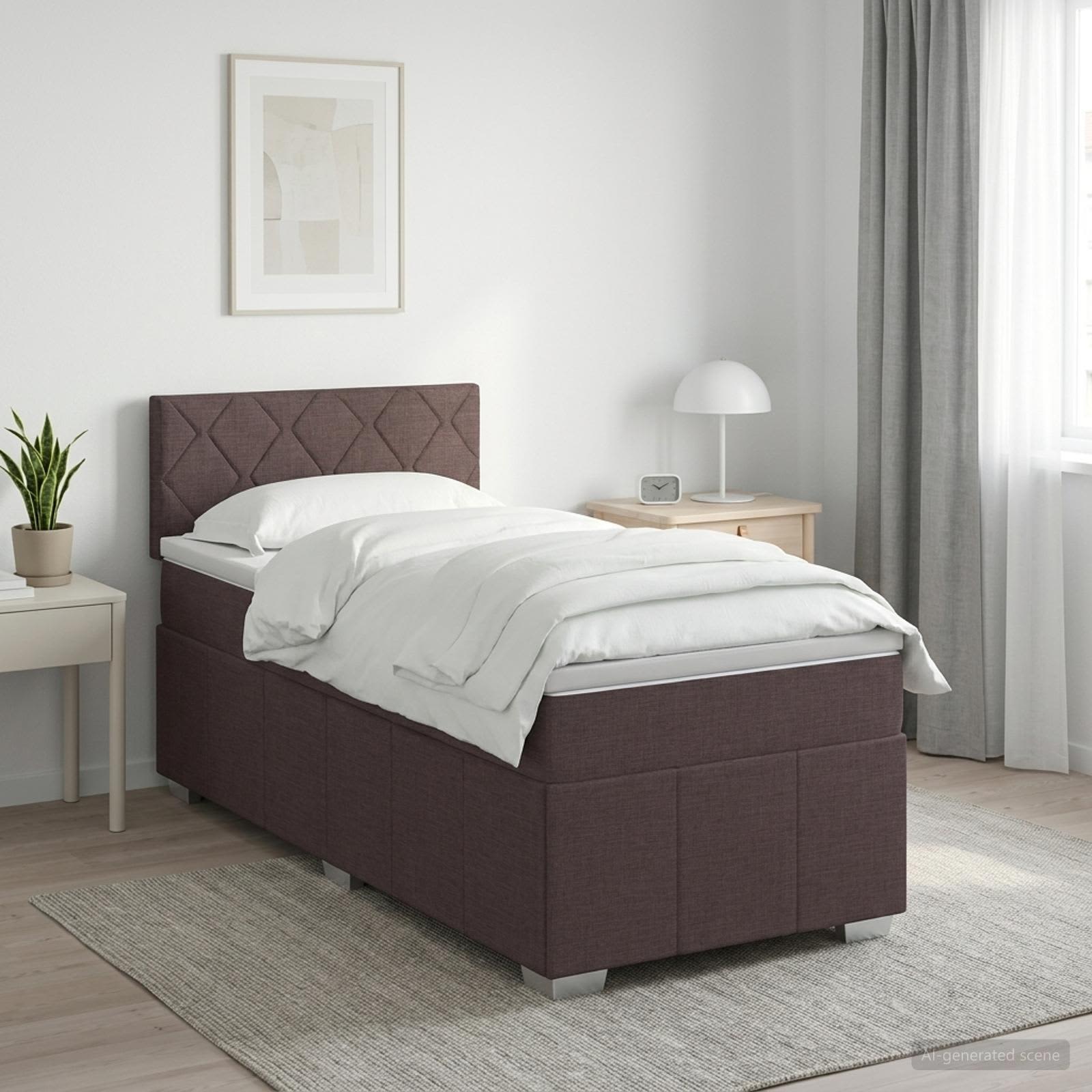 Lit boxspring avec matelas Marron foncé 100 x 200 cm Tissu