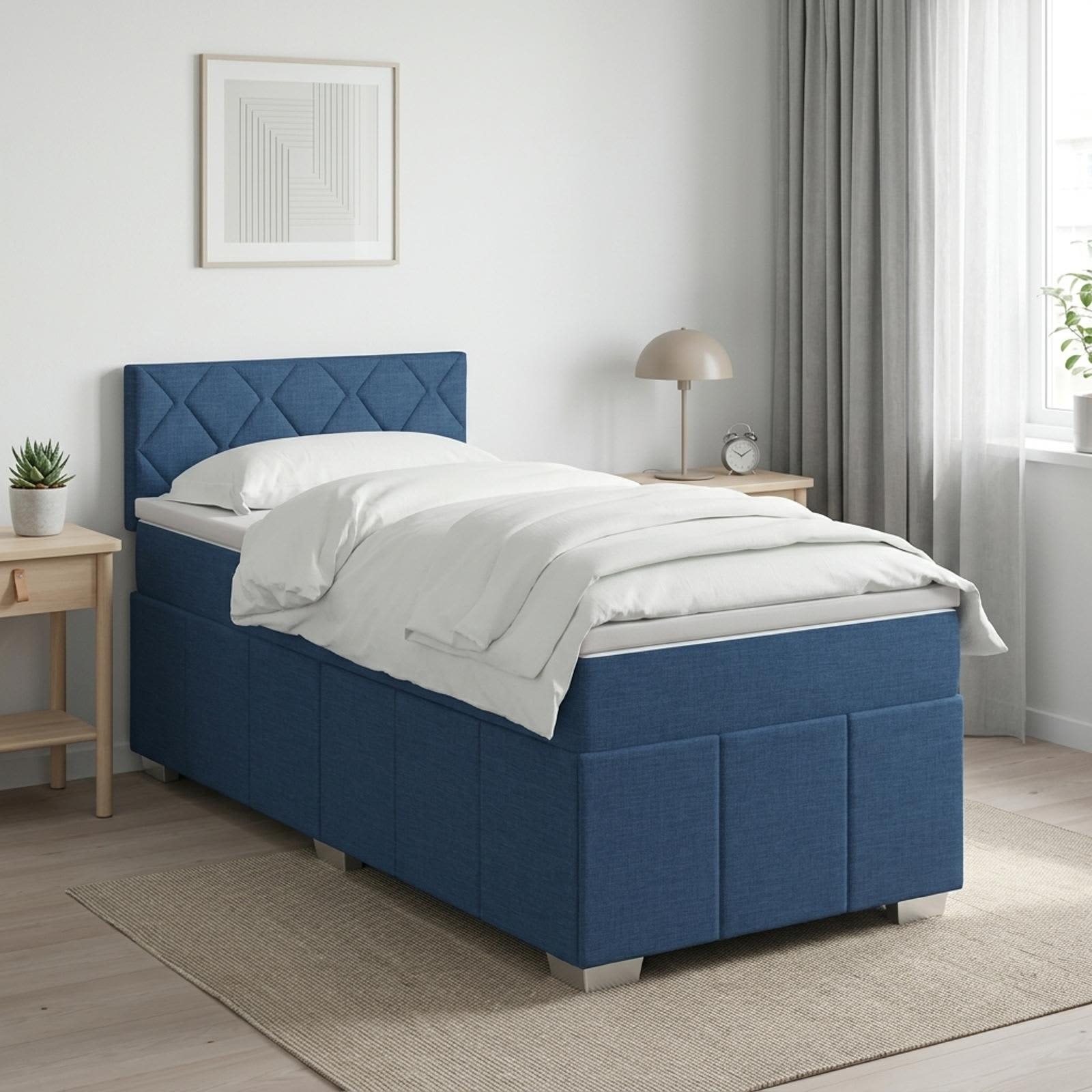 Lit boxspring avec matelas Bleu 100 x 200 cm Tissu