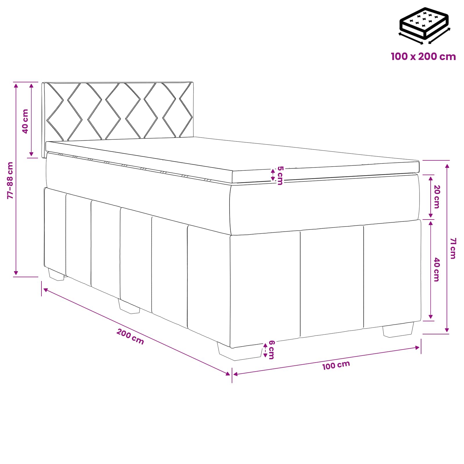 Lit boxspring avec matelas Crème 100 x 200 cm Tissu