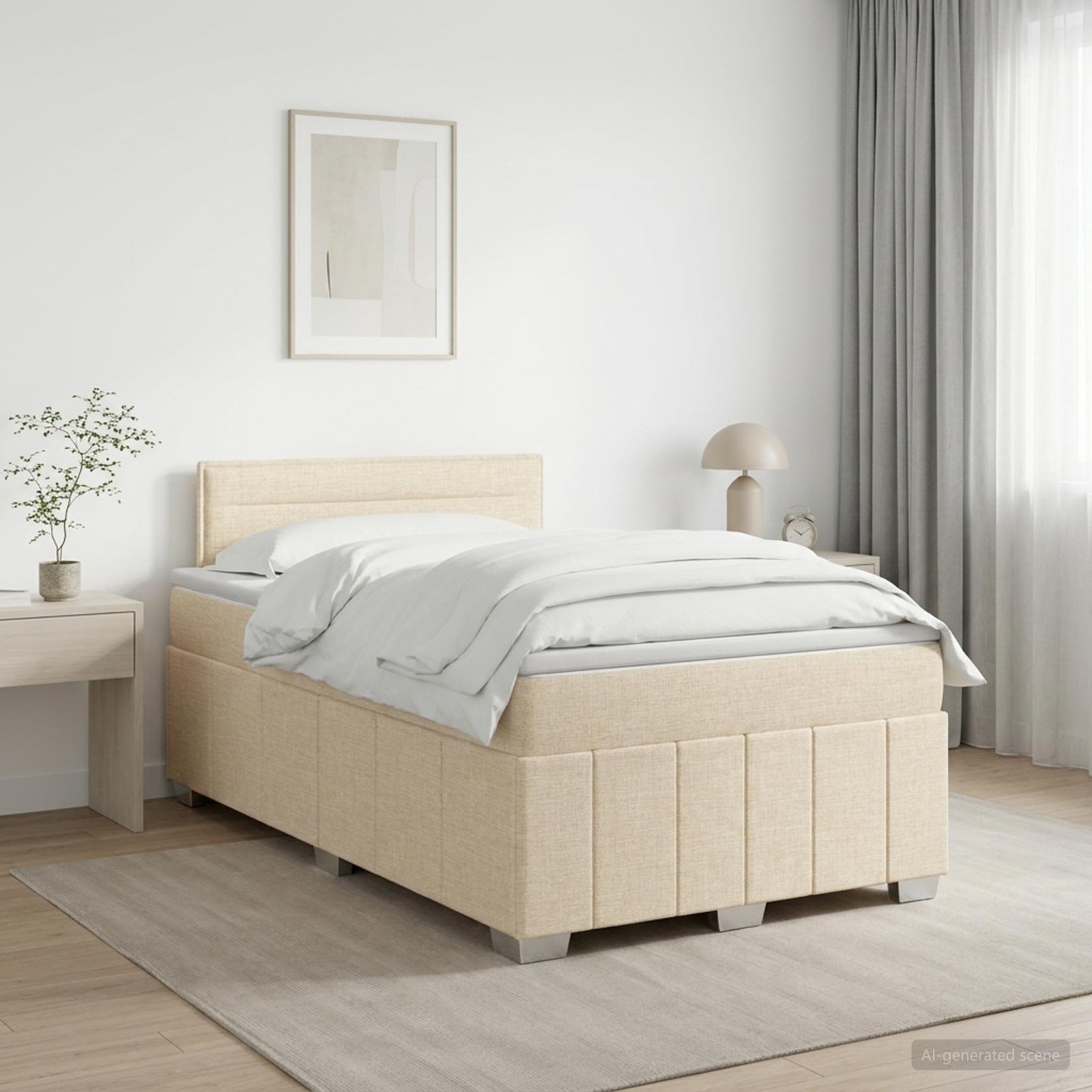 Lit boxspring avec matelas Crème 120 x 190 cm Tissu