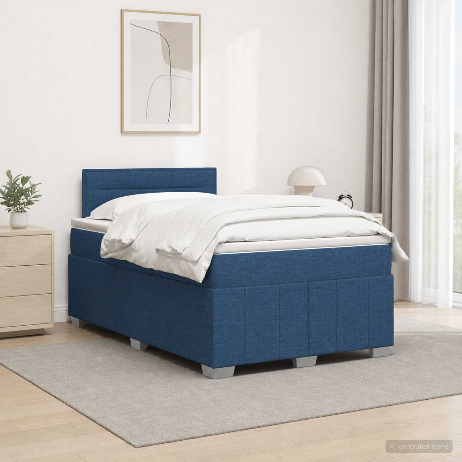 Lit boxspring avec matelas Bleu 120 x 190 cm Tissu