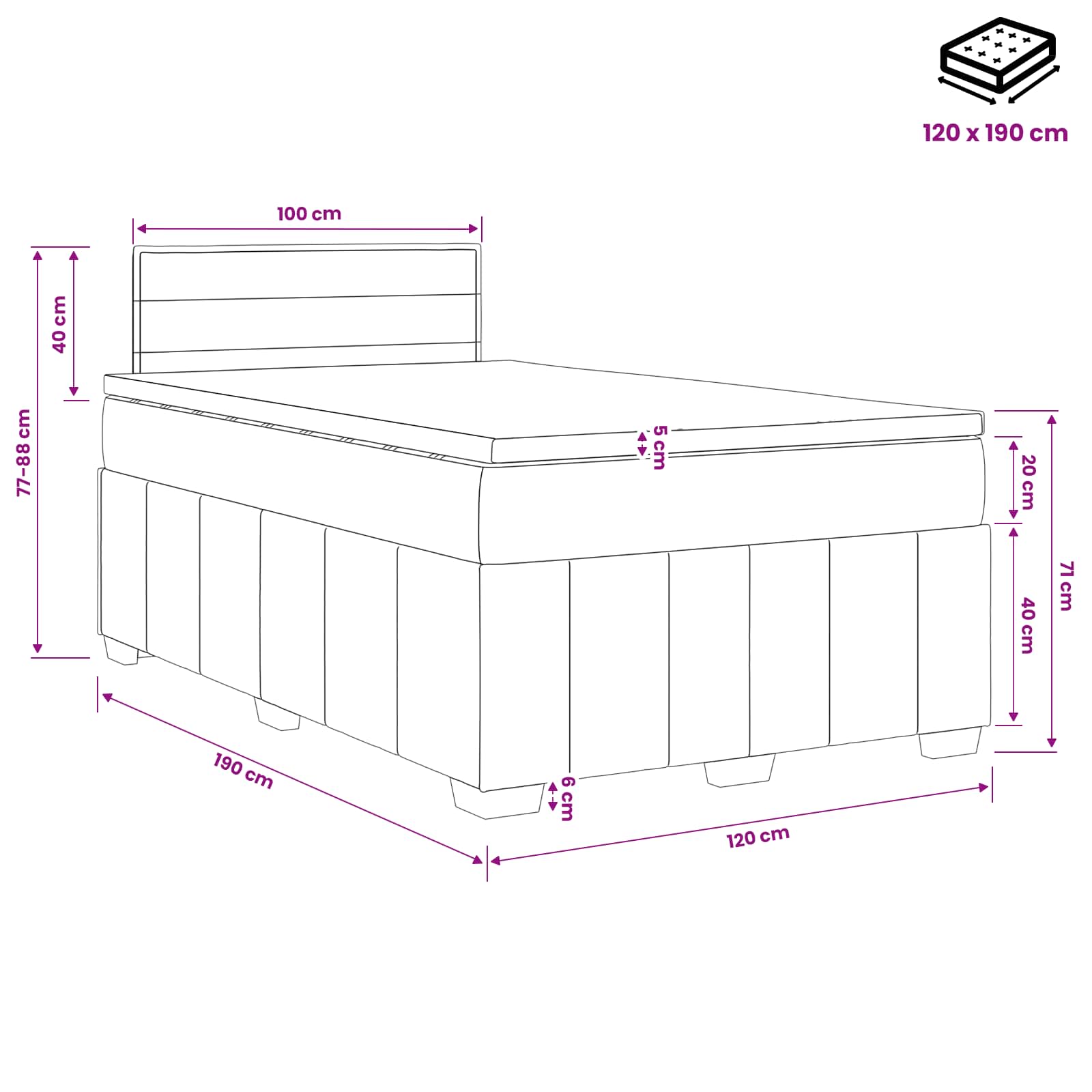 Lit boxspring avec matelas Bleu 120 x 190 cm Tissu