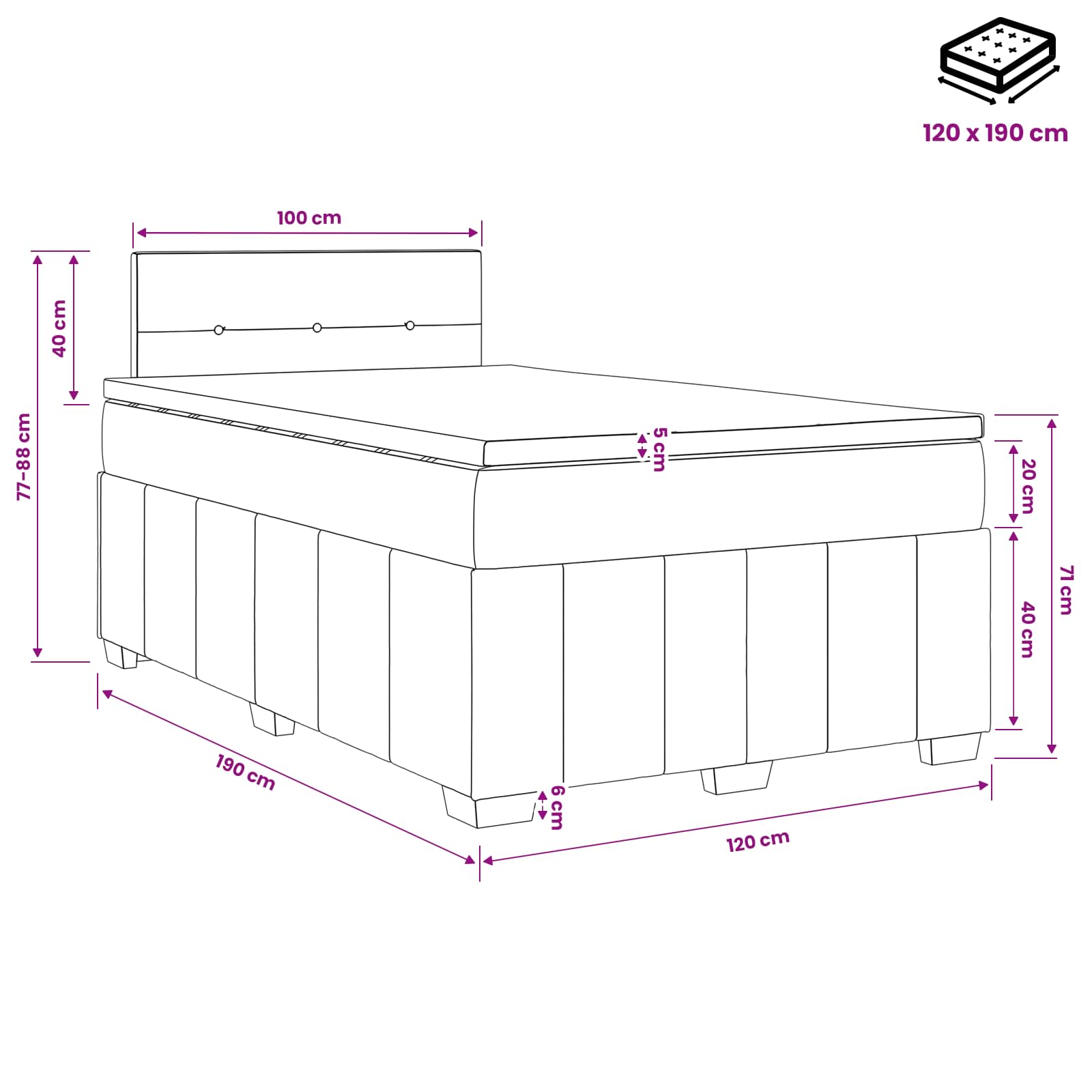 Lit boxspring avec matelas Gris clair 120 x 190 cm Tissu