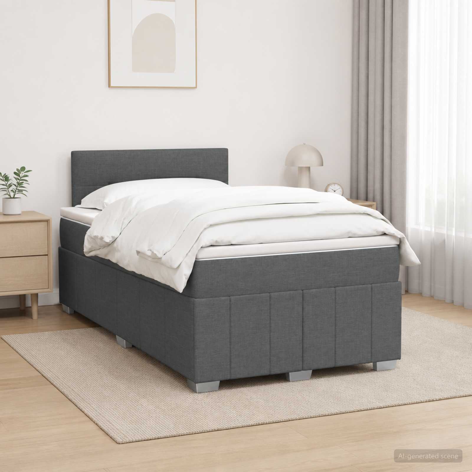 Lit boxspring avec matelas Gris foncé 120 x 200 cm Tissu