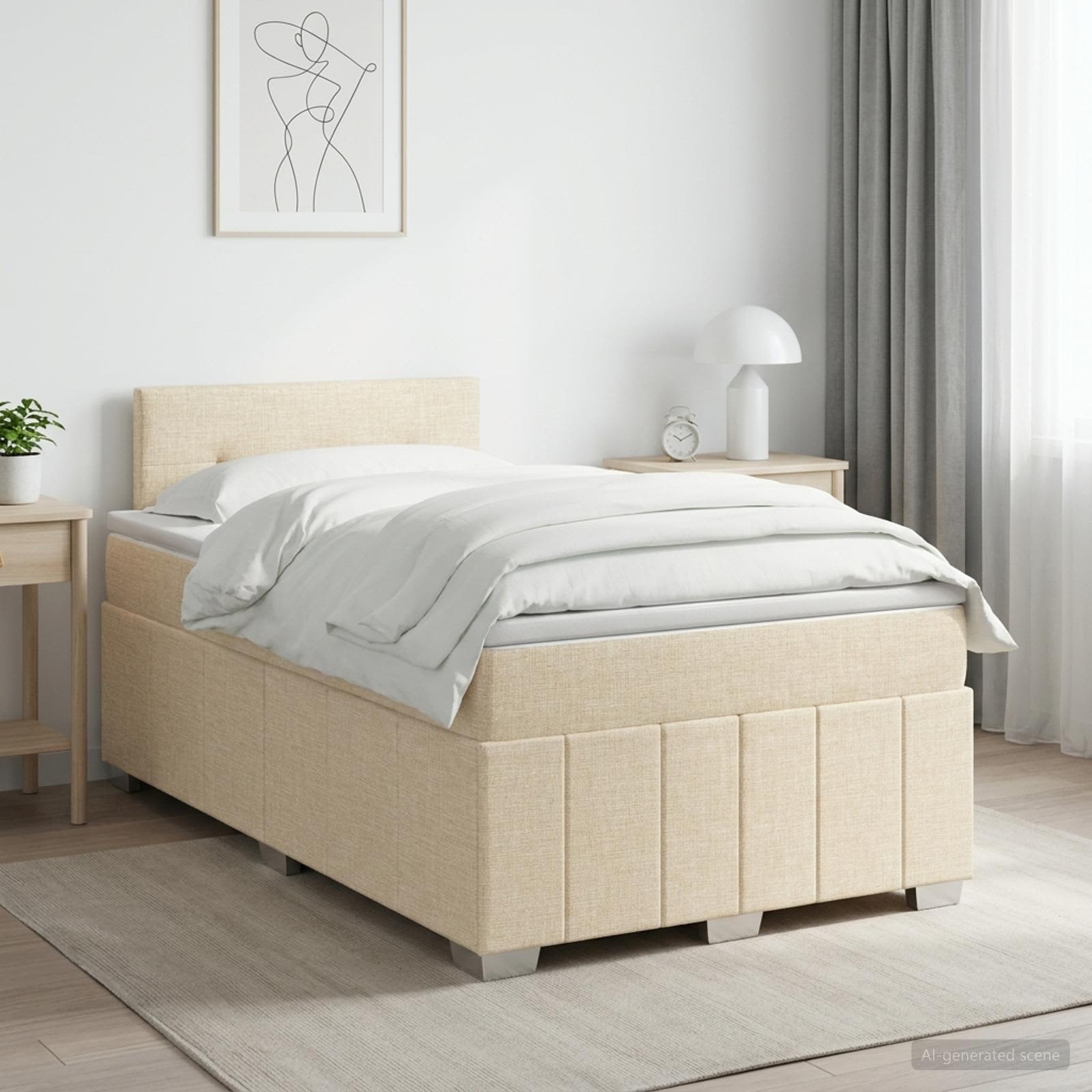 Lit boxspring avec matelas Crème 120 x 190 cm Tissu
