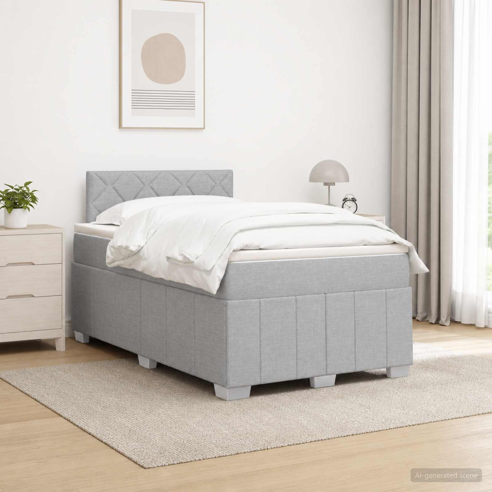 Lit boxspring avec matelas Gris clair 120 x 200 cm Tissu