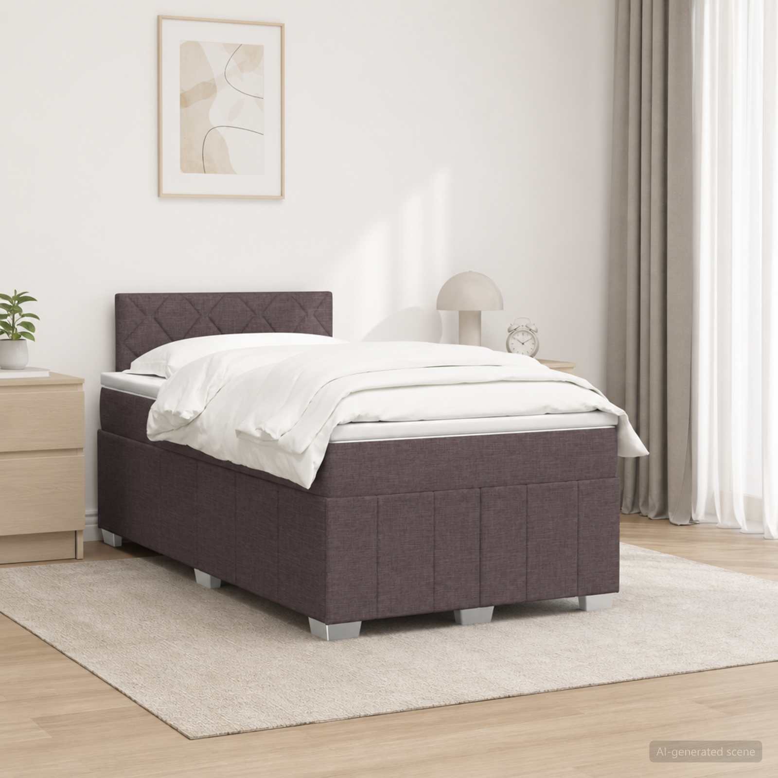 Lit boxspring avec matelas Marron foncé 120 x 200 cm Tissu