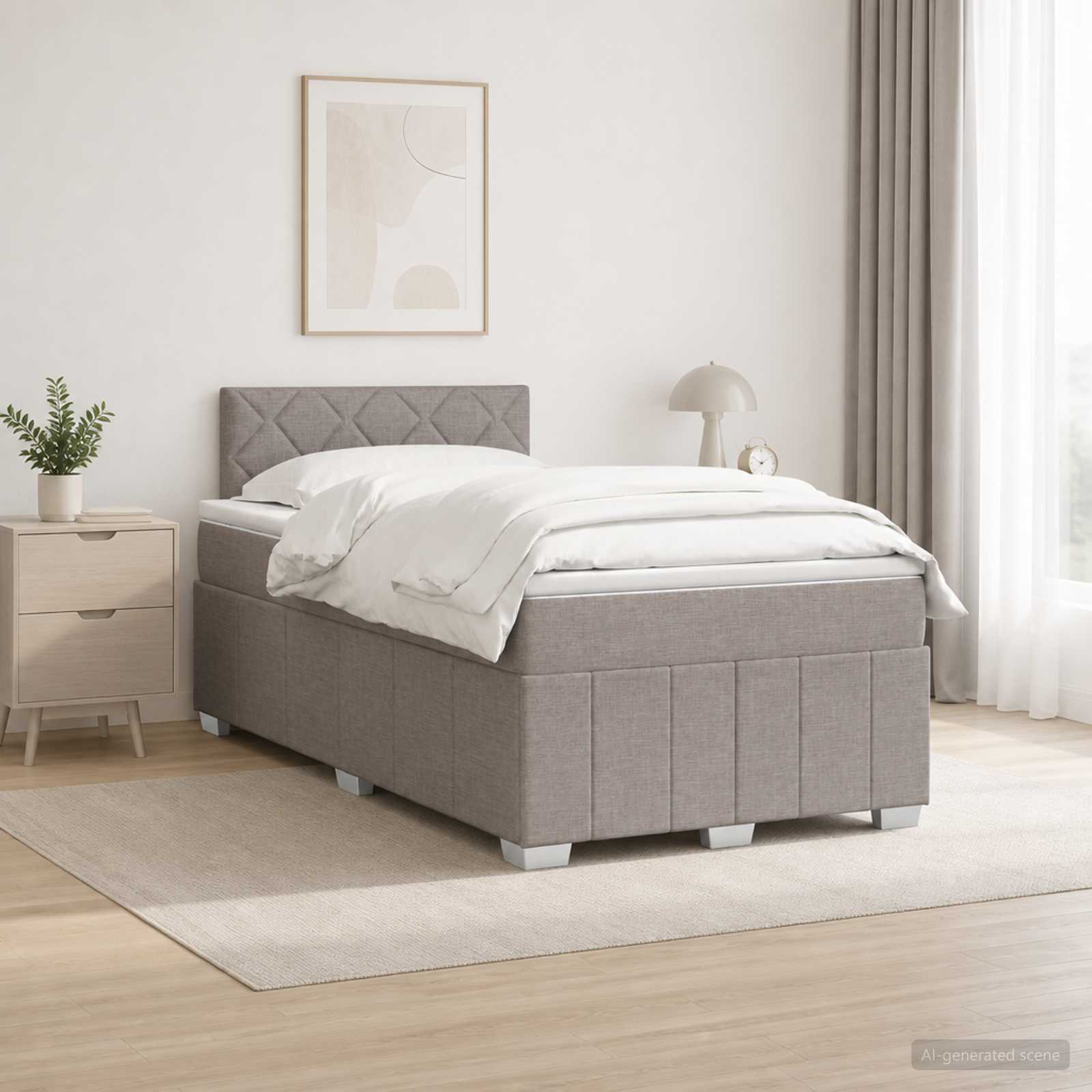 Lit boxspring avec matelas Taupe 120 x 190 cm Tissu - XIOS