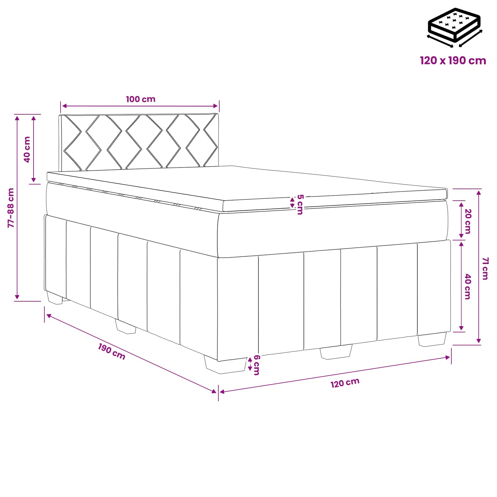 Lit boxspring avec matelas Crème 120 x 190 cm Tissu