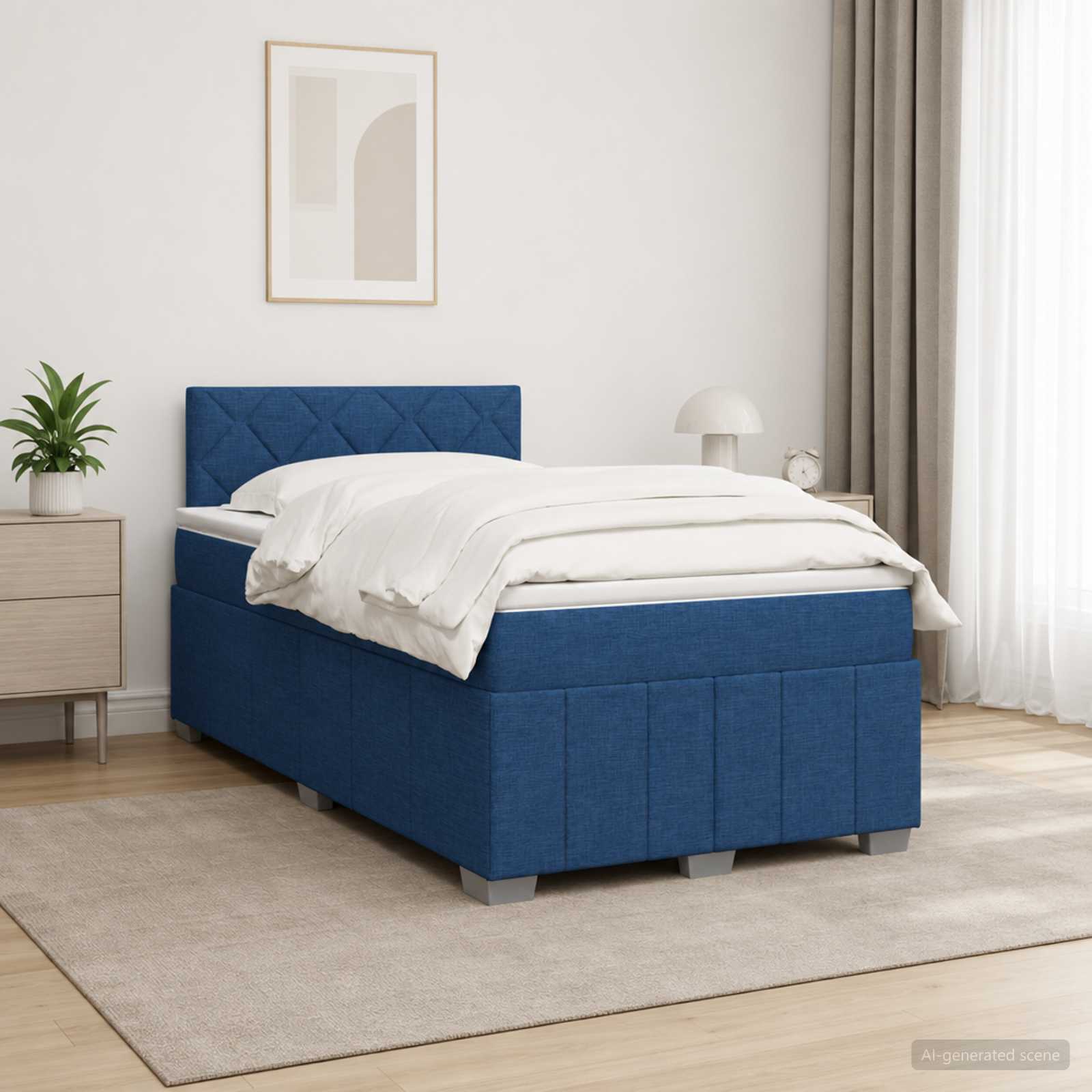 Lit boxspring avec matelas Bleu 120 x 190 cm Tissu - XIOS