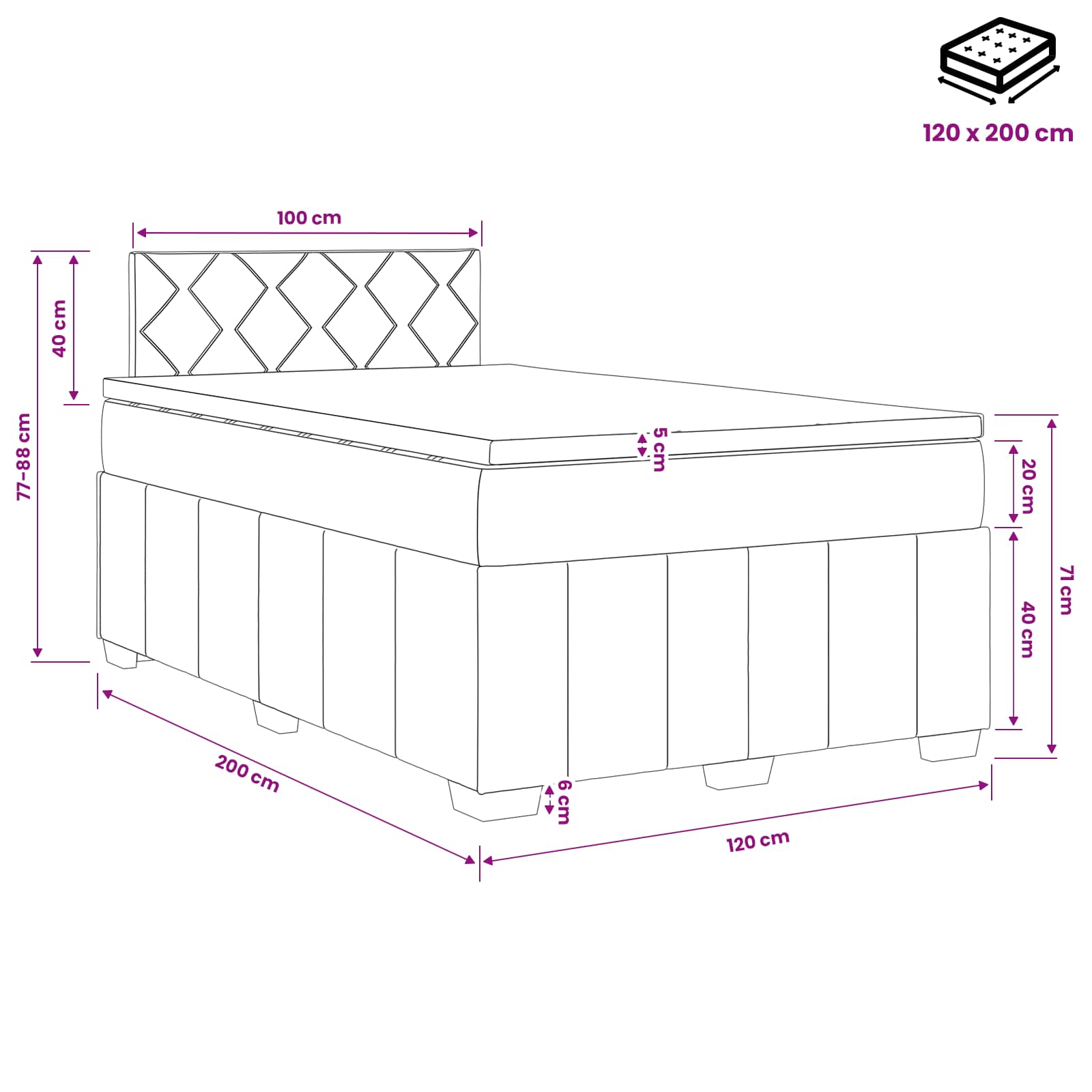 Lit boxspring avec matelas Crème 120 x 200 cm Tissu