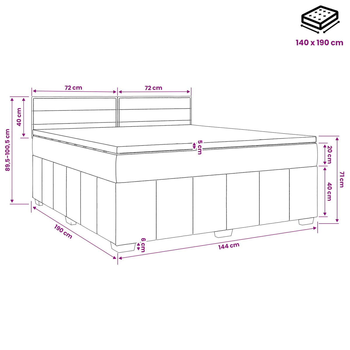 Lit boxspring avec matelas Noir 140 x 190 cm Tissu